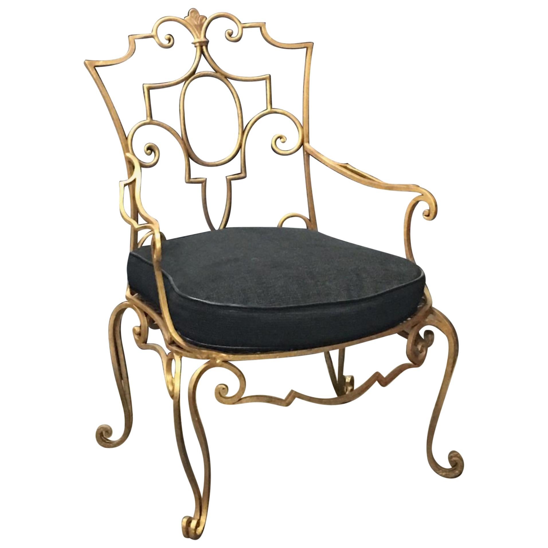 Jean-Charles Moreux Pair of Gilt Forged Iron Armchairs For Sale