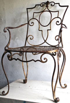 Jean-Charles Moreux Rare fauteuil en fer forgé doré