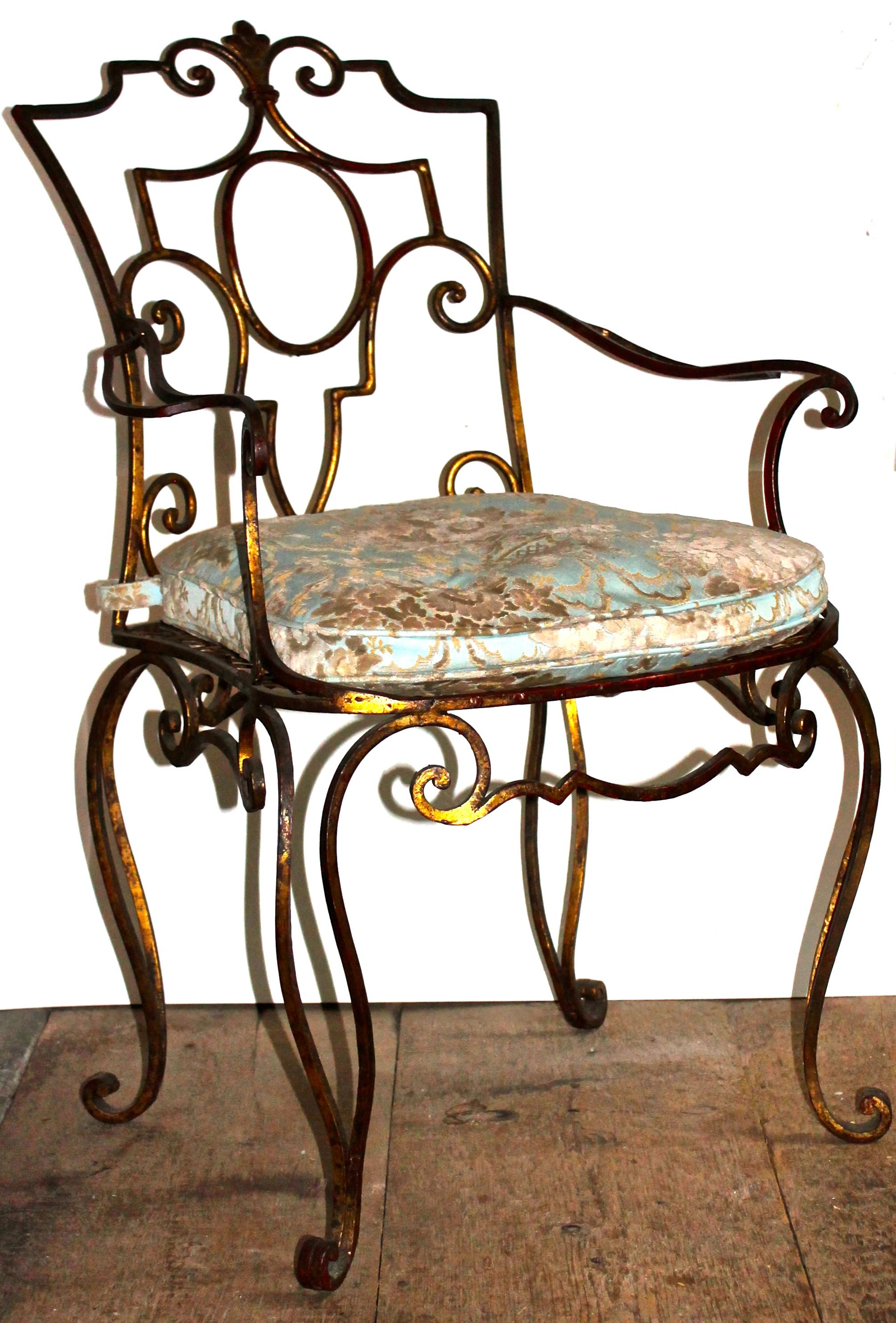 Jean-Charles Moreux Rare Gilded Wrought Iron Armchair 1