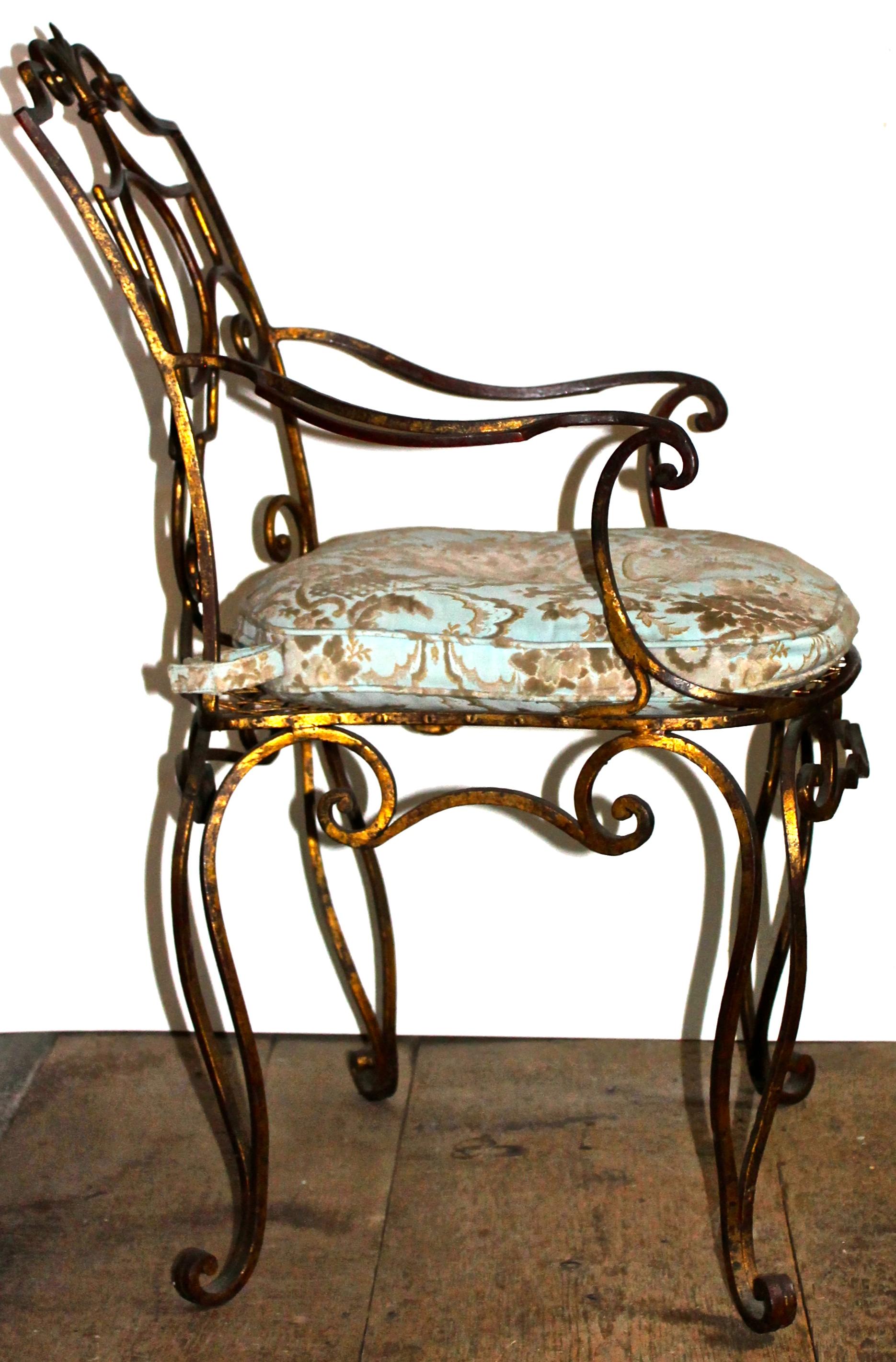 Jean-Charles Moreux Rare Gilded Wrought Iron Armchair 2