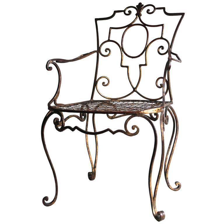 Jean-Charles Moreux Rare Gilded Wrought Iron Armchair
