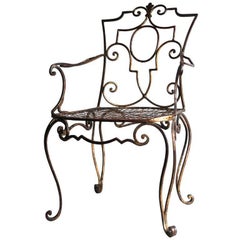 Jean-Charles Moreux Rare Gilded Wrought Iron Armchair