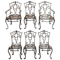 Jean-Charles Moreux Rare Set of Six Gilded Wrought Iron Chairs