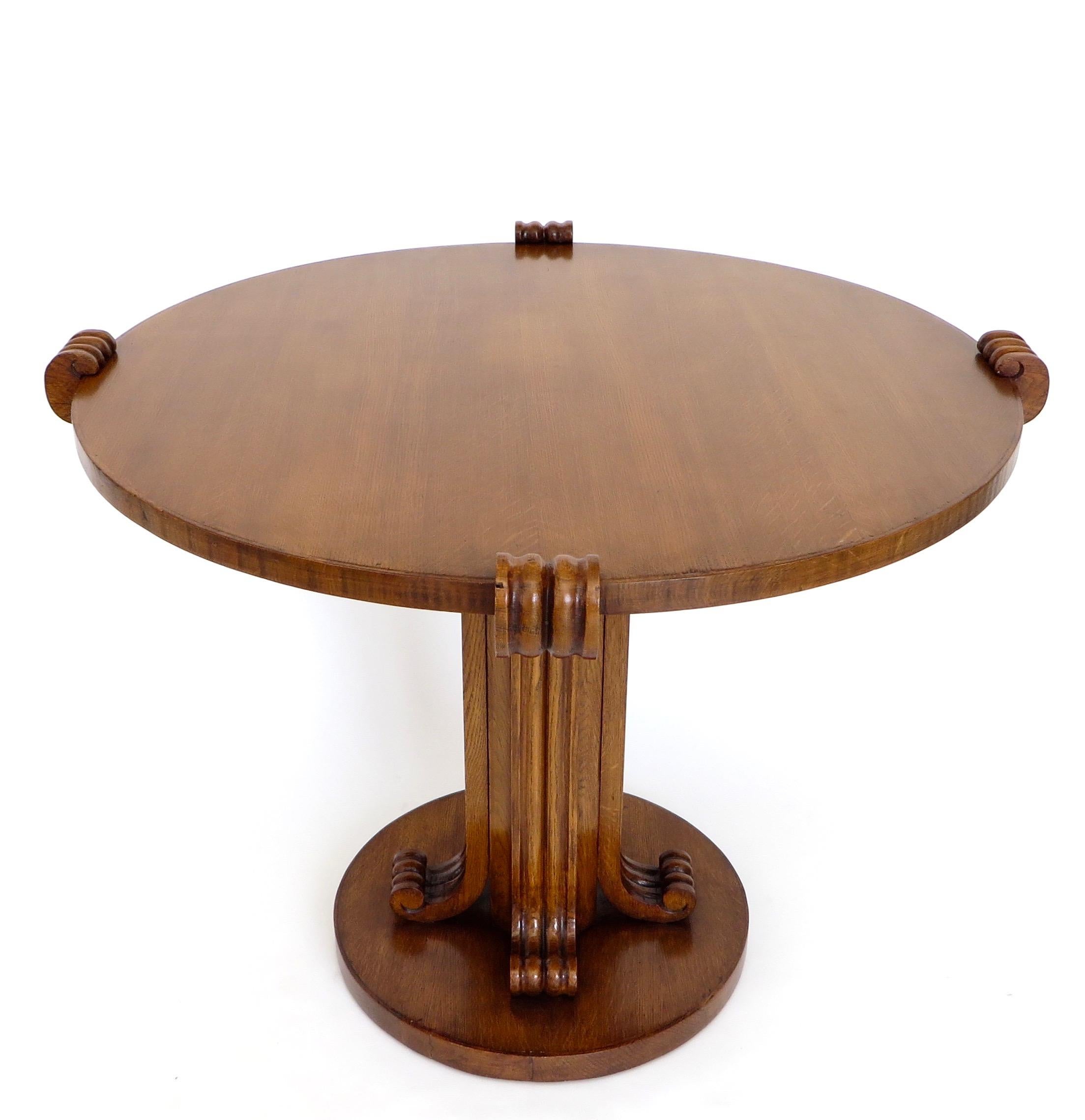 Jean-Charles Moreux Round Table with Sculptural Base and Top in Figured Walnut   3