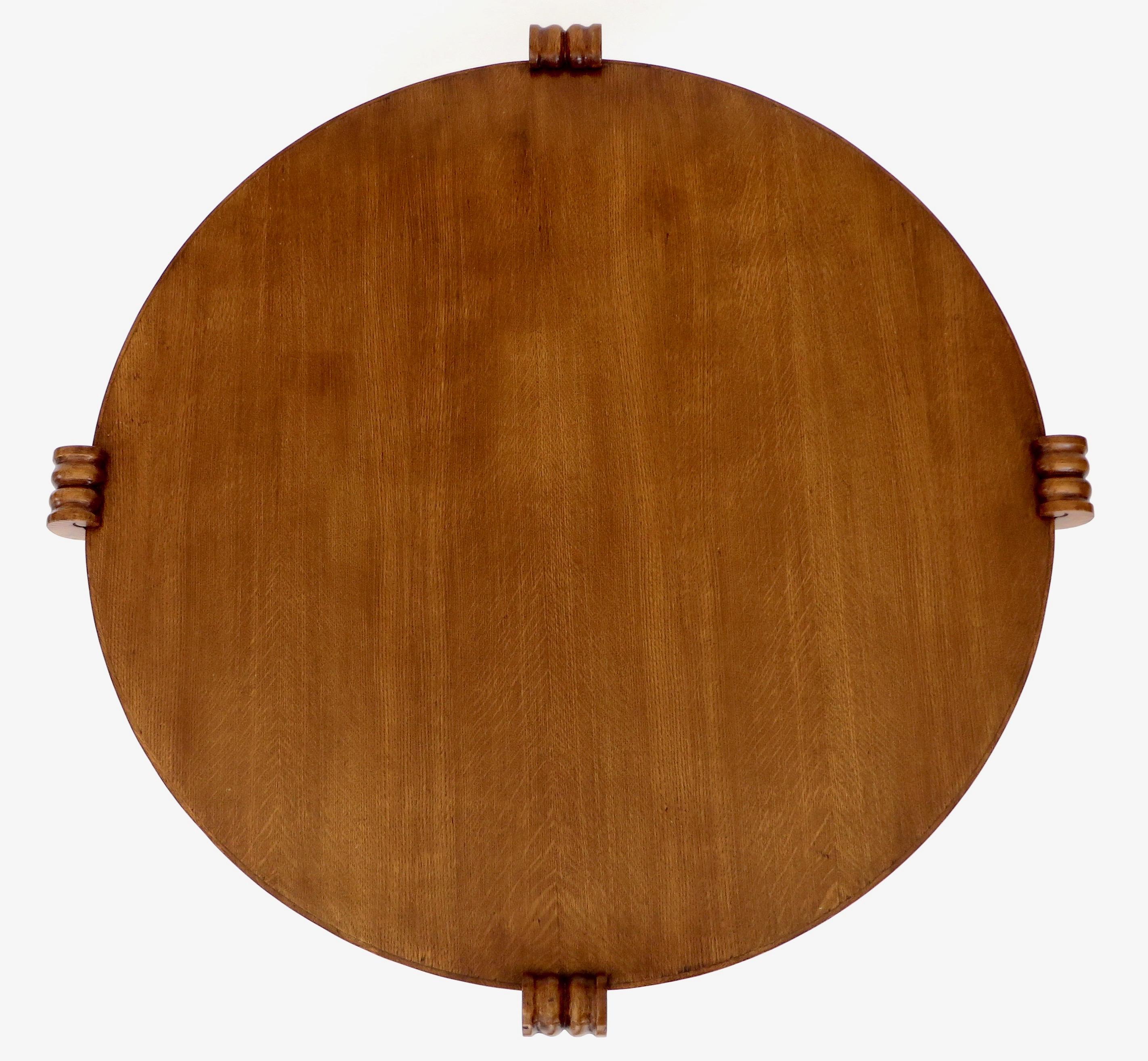 Jean-Charles Moreux Round Table with Sculptural Base and Top in Figured Walnut   4