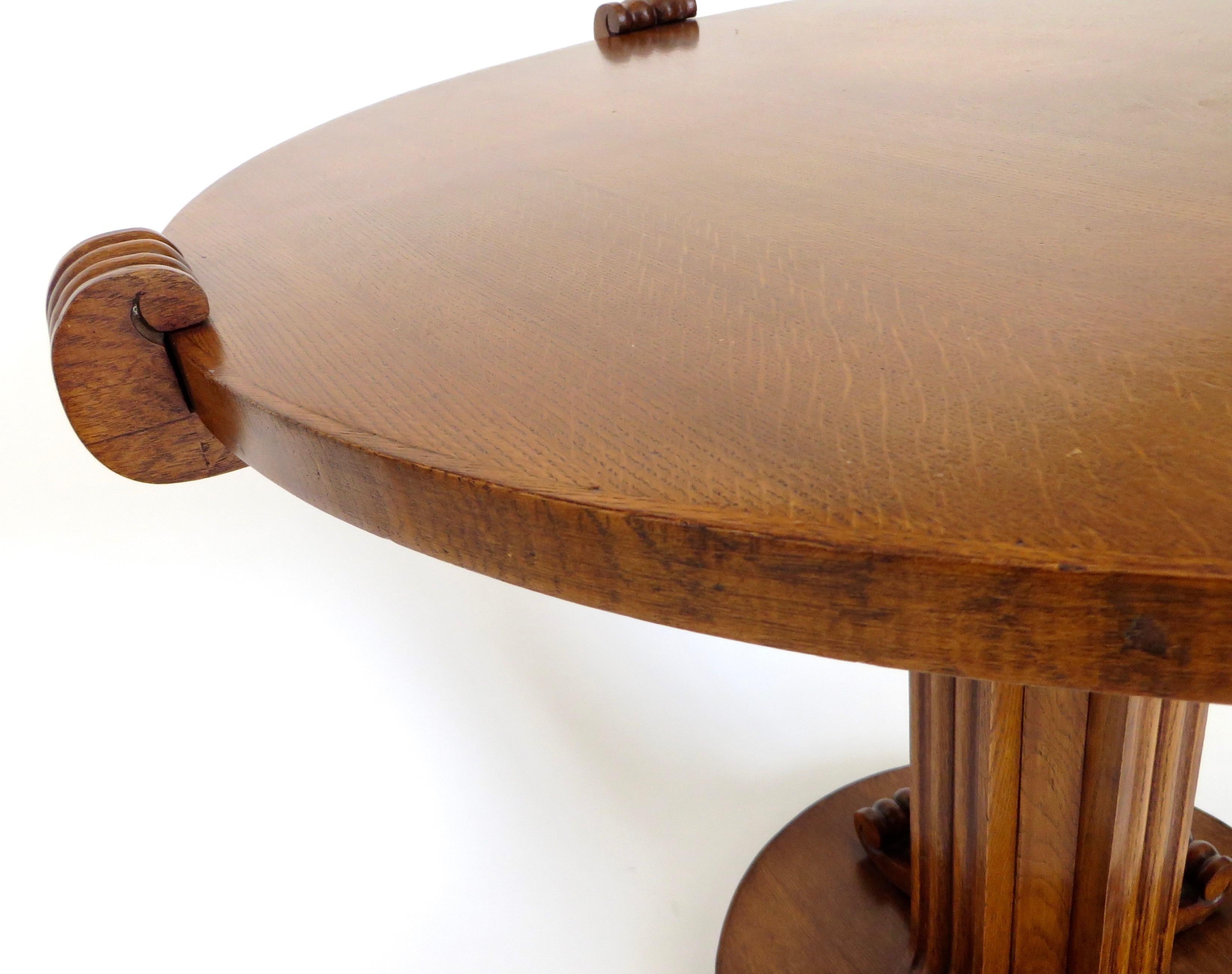 Jean-Charles Moreux Round Table with Sculptural Base and Top in Figured Walnut   5