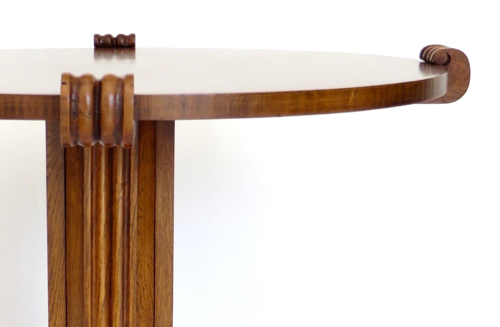 Jean-Charles Moreux Round Table with Sculptural Base and Top in Figured Walnut   7