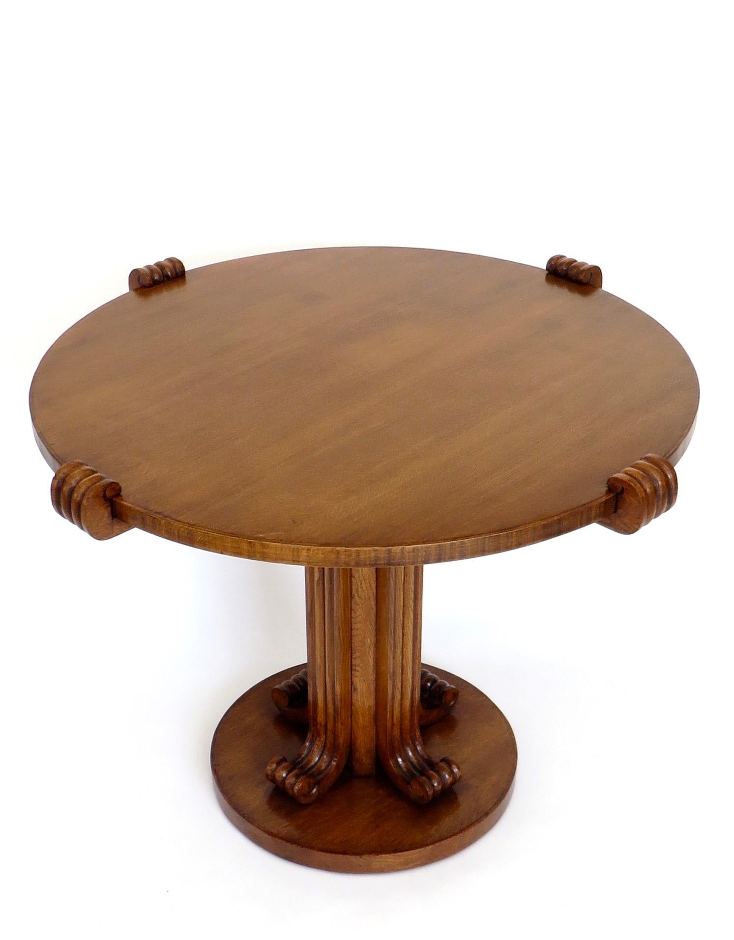 Wood Jean-Charles Moreux Round Table with Sculptural Base and Top in Figured Walnut  