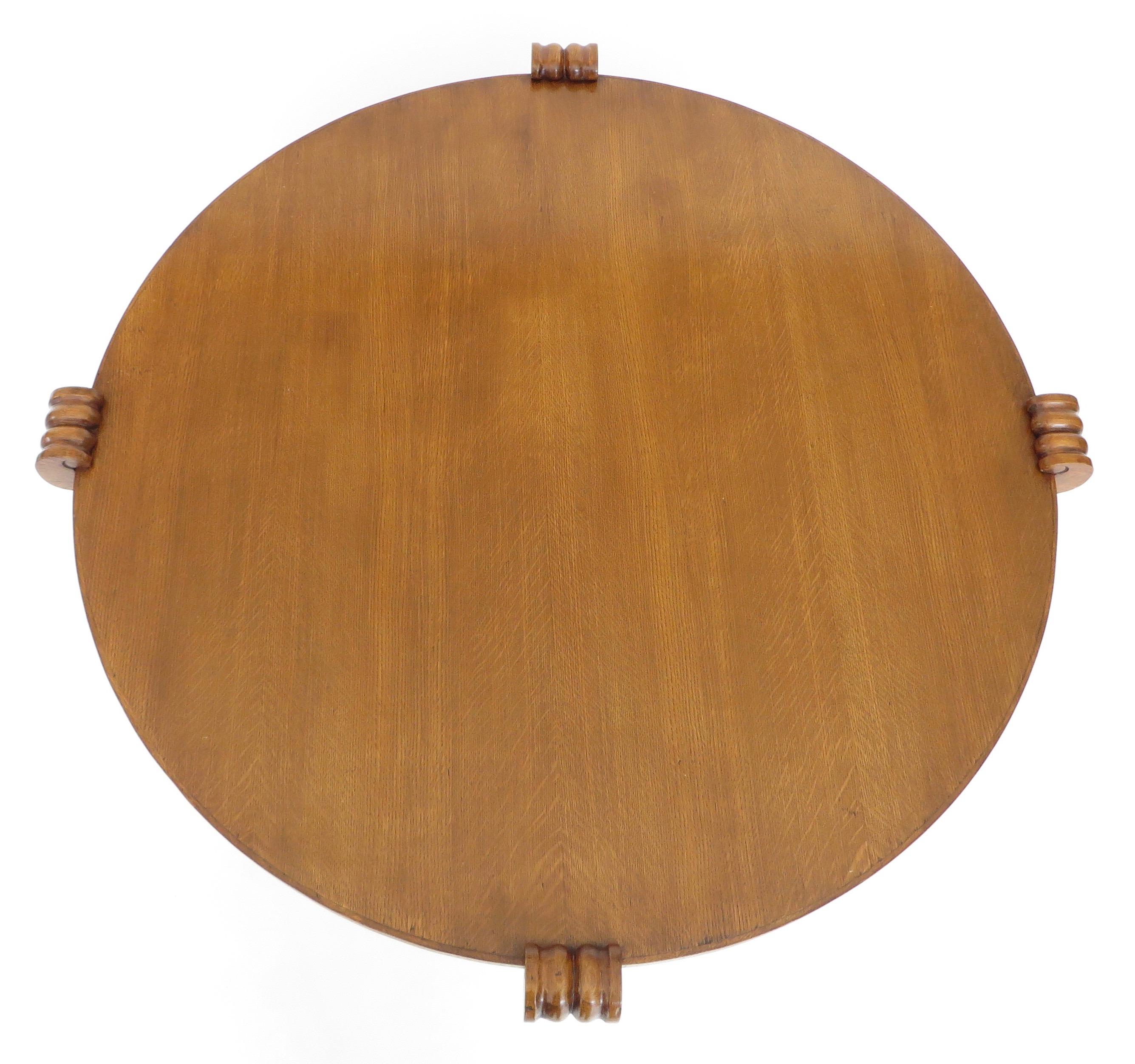 Jean-Charles Moreux Round Table with Sculptural Base and Top in Figured Walnut   2