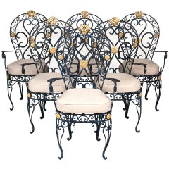 Jean-Charles Moreux Style Set of Six Metal Armchairs