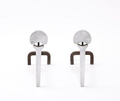 Jean Charles Vernickelte Andirons, Frankreich 1970er Jahre