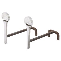 Jean Charles Nickel Plated Andirons, France 1970's