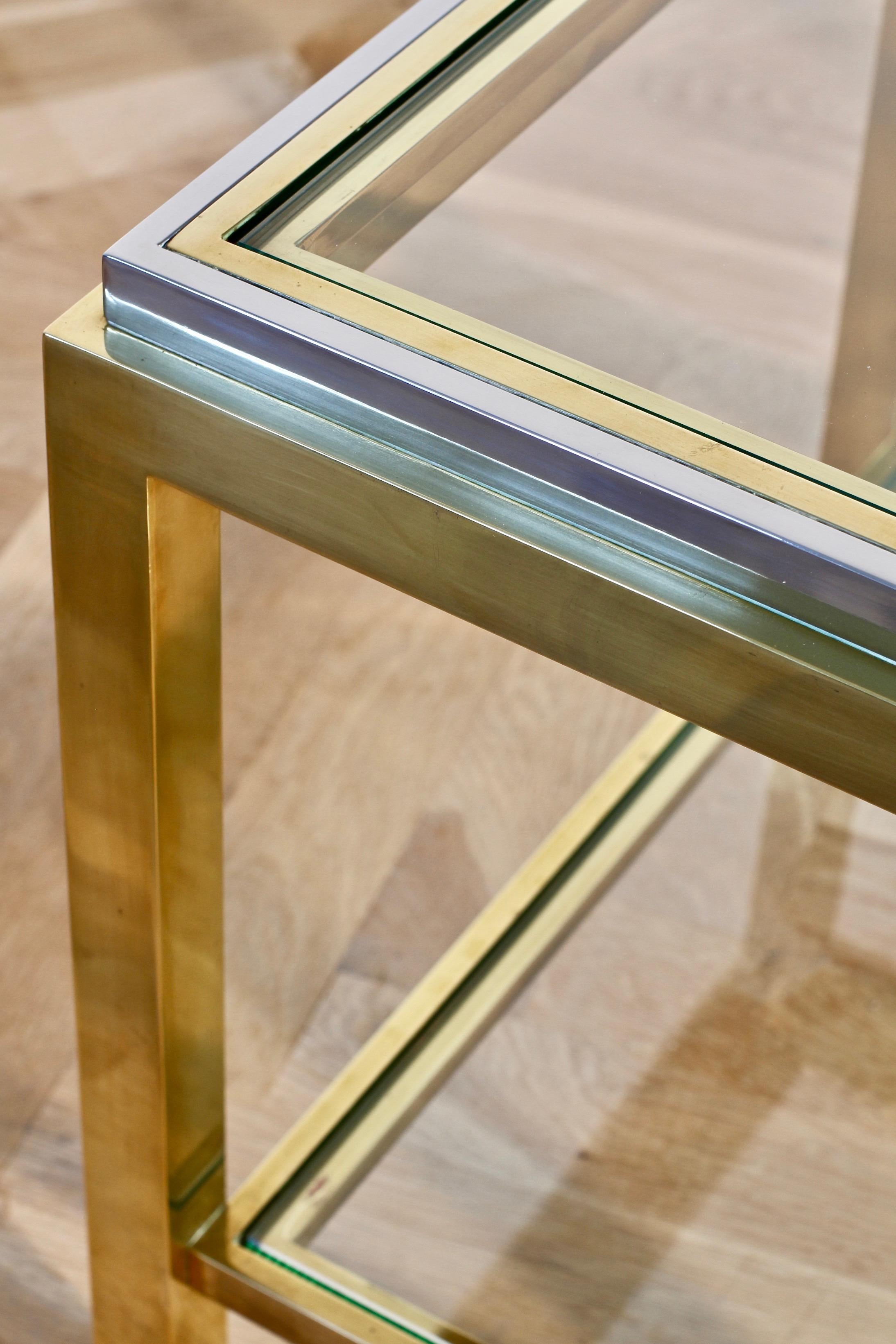 Jean Charles Signed Bicolor Brass & Chrome Double Shelved Side / End Table 5