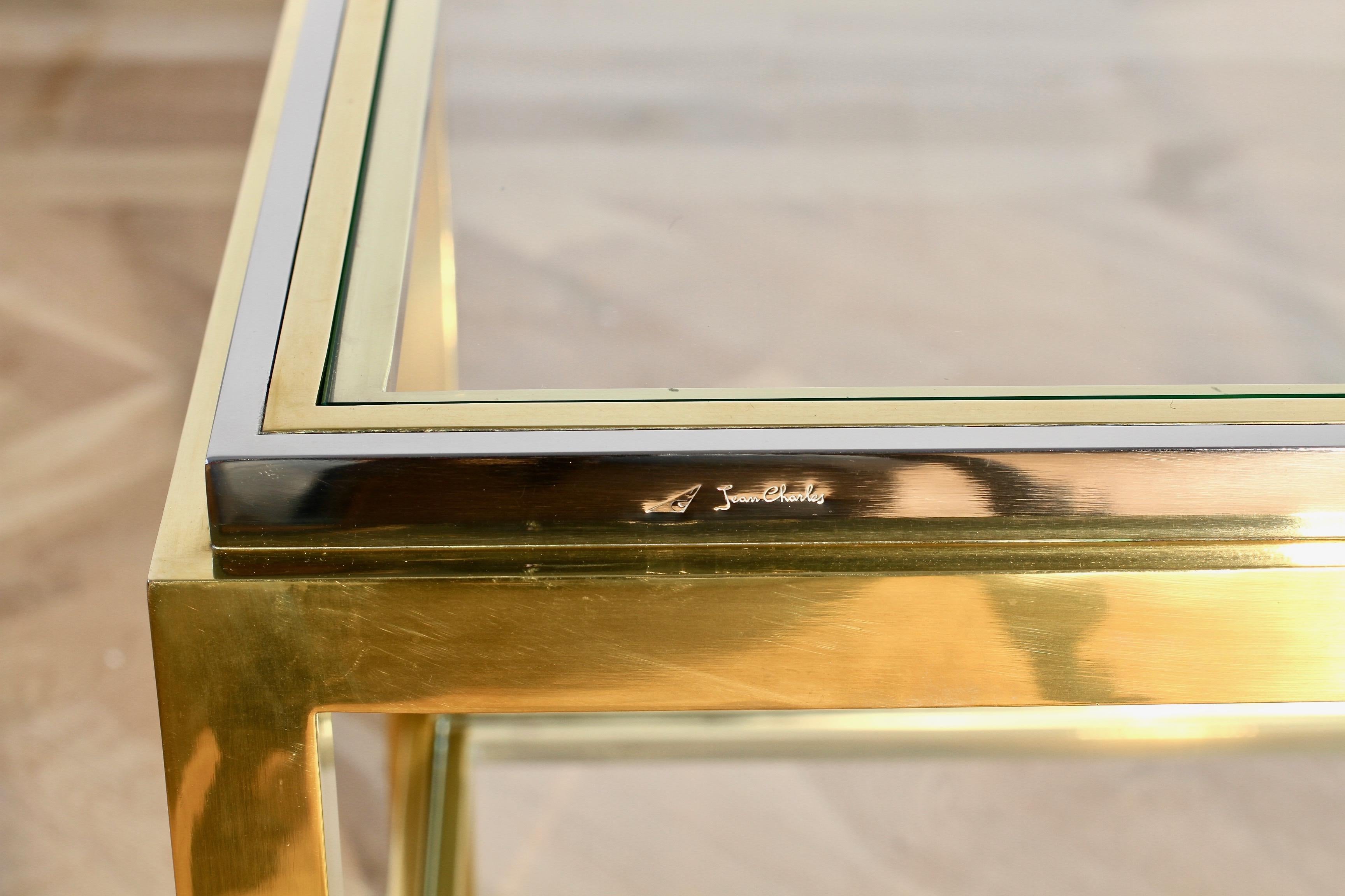 Jean Charles Signed Bicolor Brass & Chrome Double Shelved Side / End Table 7