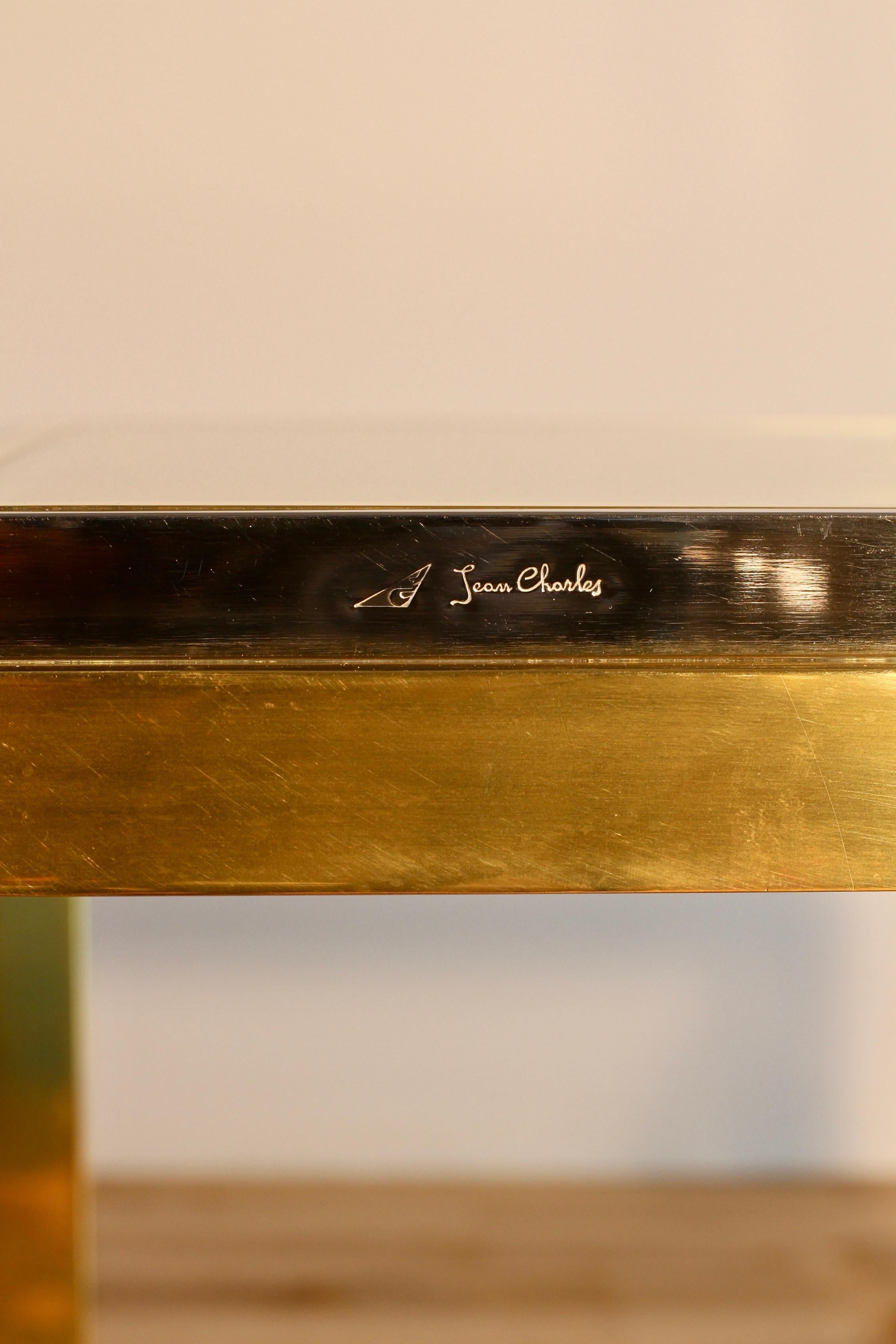 Jean Charles Signed Bicolor Brass & Chrome Double Shelved Side / End Table 9