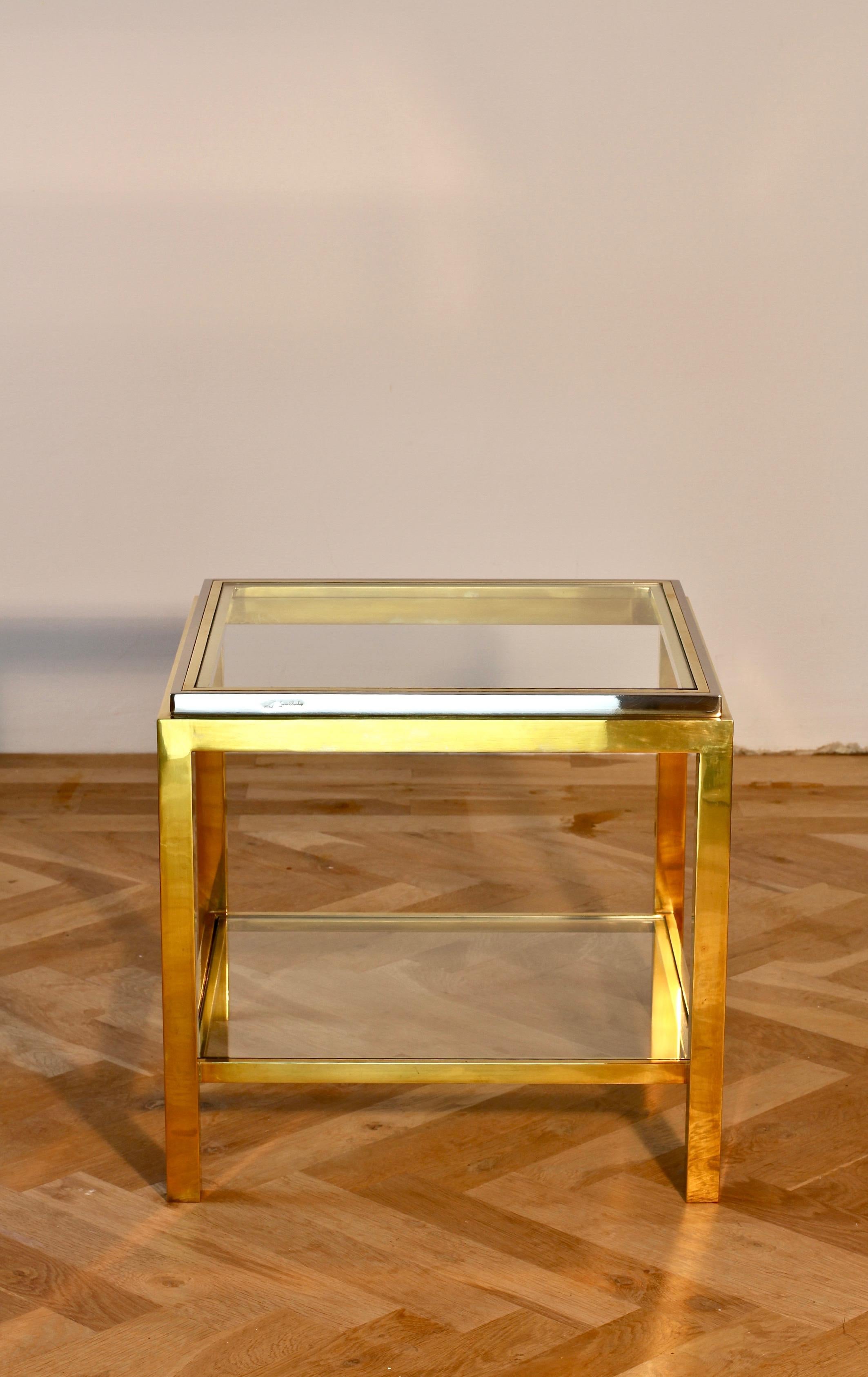 Mid-Century Modern Jean Charles Signed Bicolor Brass & Chrome Double Shelved Side / End Table