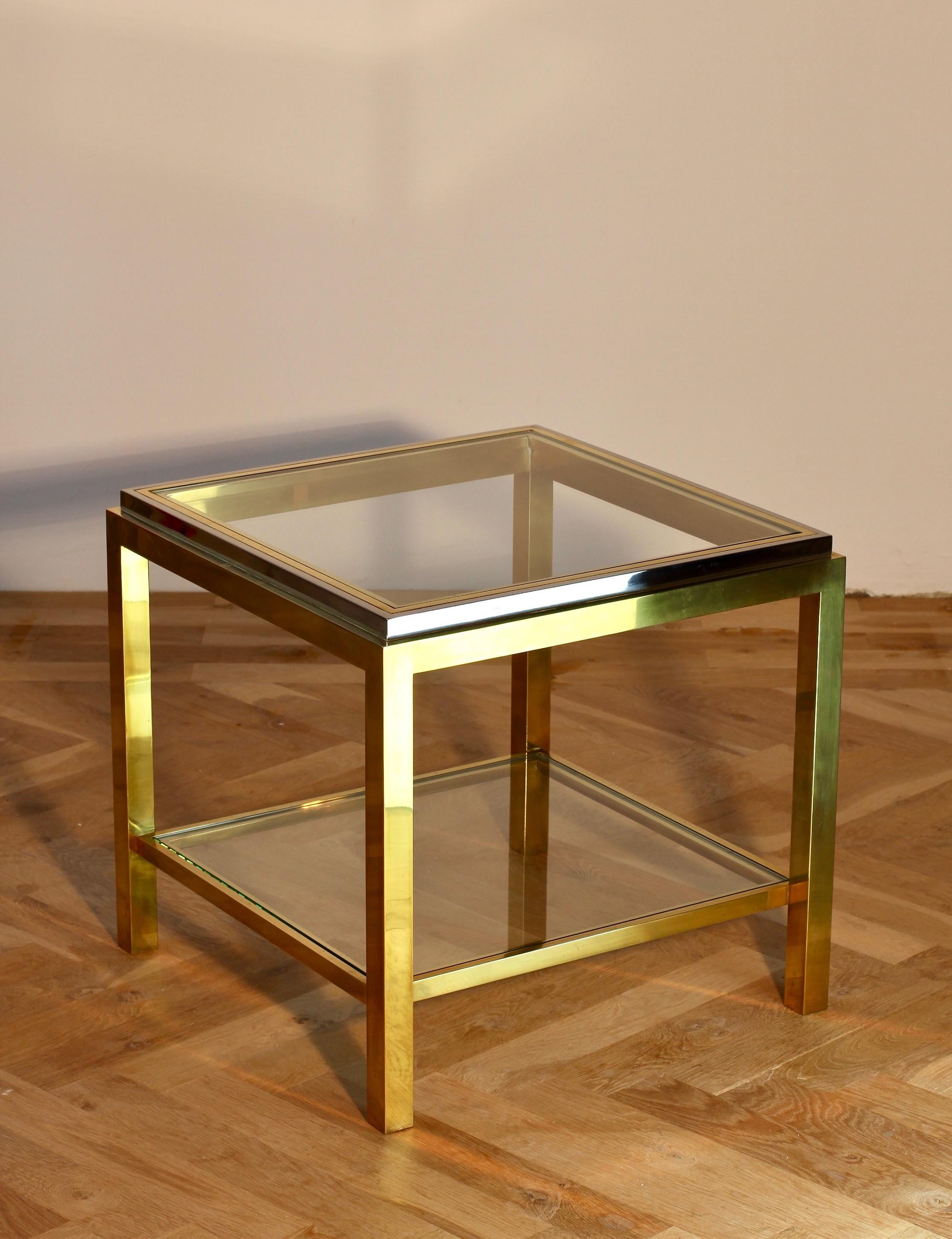 Jean Charles Signed Bicolor Brass & Chrome Double Shelved Side / End Table In Good Condition In Landau an der Isar, Bayern