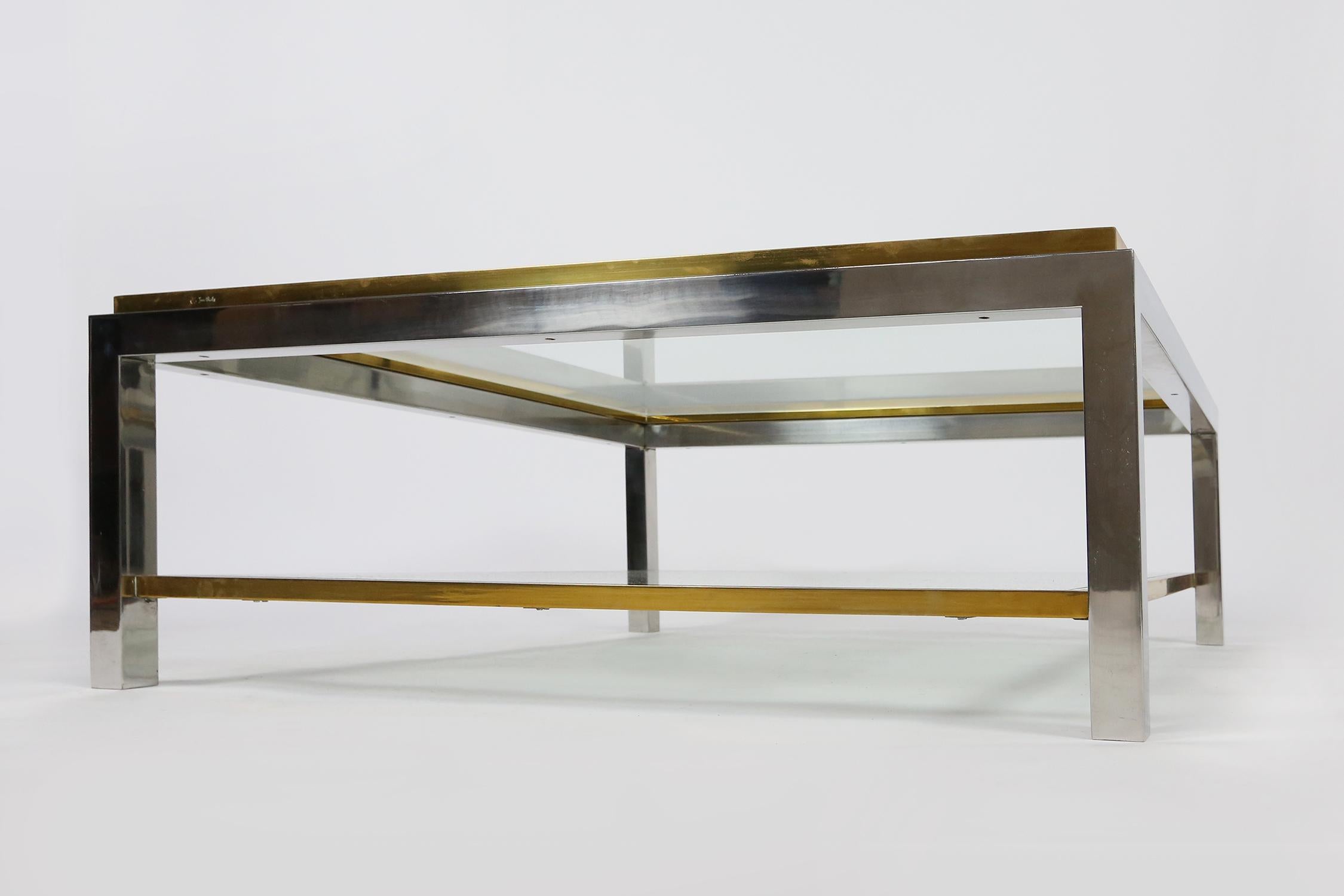 Brass Jean Charles Square Coffee Table for Maison Charles, France, 1970s