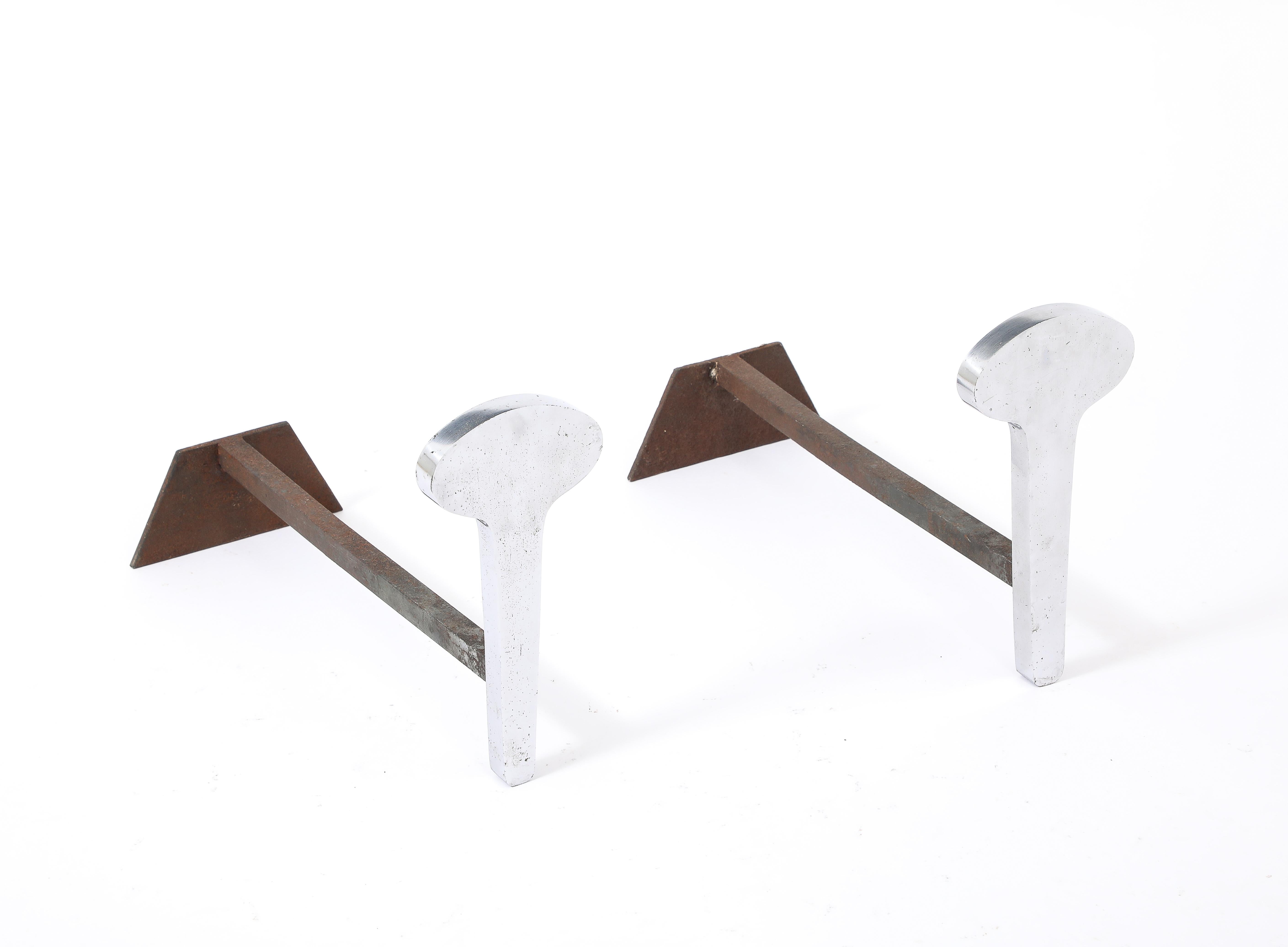 Andirons ''Teardrop'' de Jean Charles, France 1970's Bon état - En vente à New York, NY