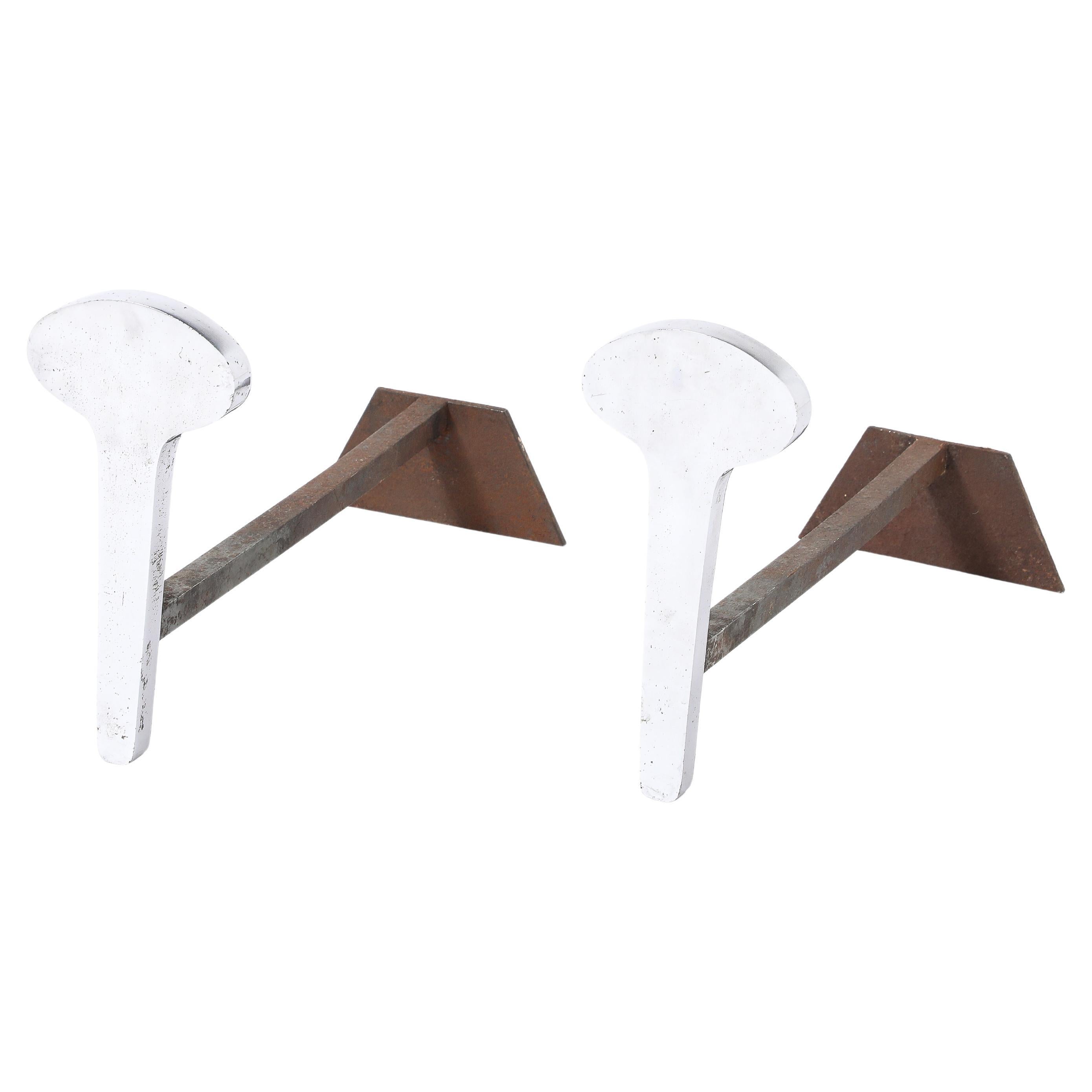 Andirons ''Teardrop'' de Jean Charles, France 1970's en vente