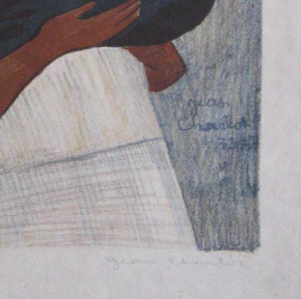 Original-Farblithographie von Jean Charlot, 1933, „Frau stehend, Kind auf dem Rücken“ (20. Jahrhundert) im Angebot