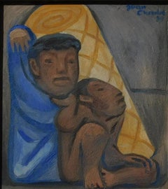 Jean Charlot Original Mexican Mural Style Painting, Fresco on Board, 1934