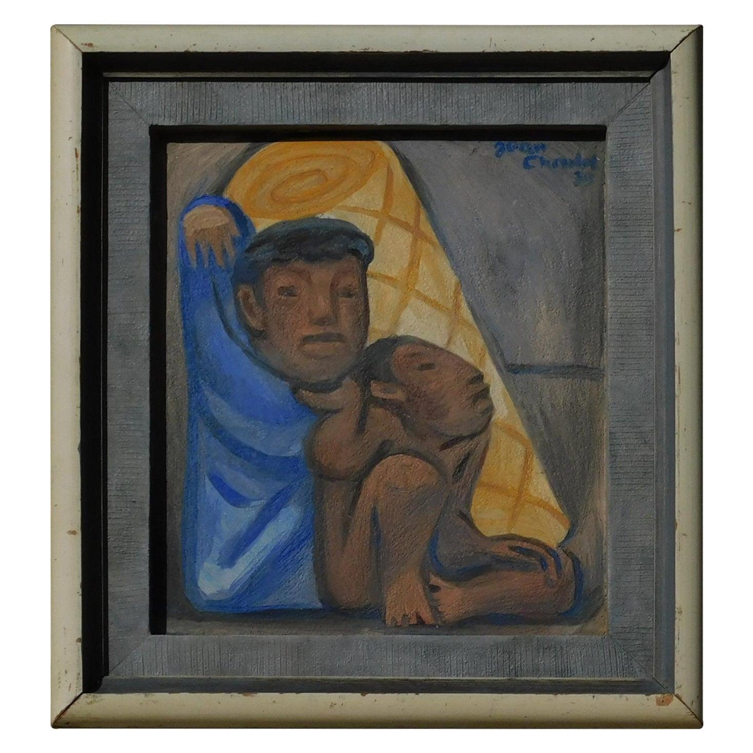 Jean Charlot Peinture de style fresque en plâtre sur panneau dans le cadre original fait par l'artiste.
Titré sur une étiquette au verso : " Bed Time " (heure du coucher). En parfait état.
Signée par l'artiste en haut à droite et datée de 1934.