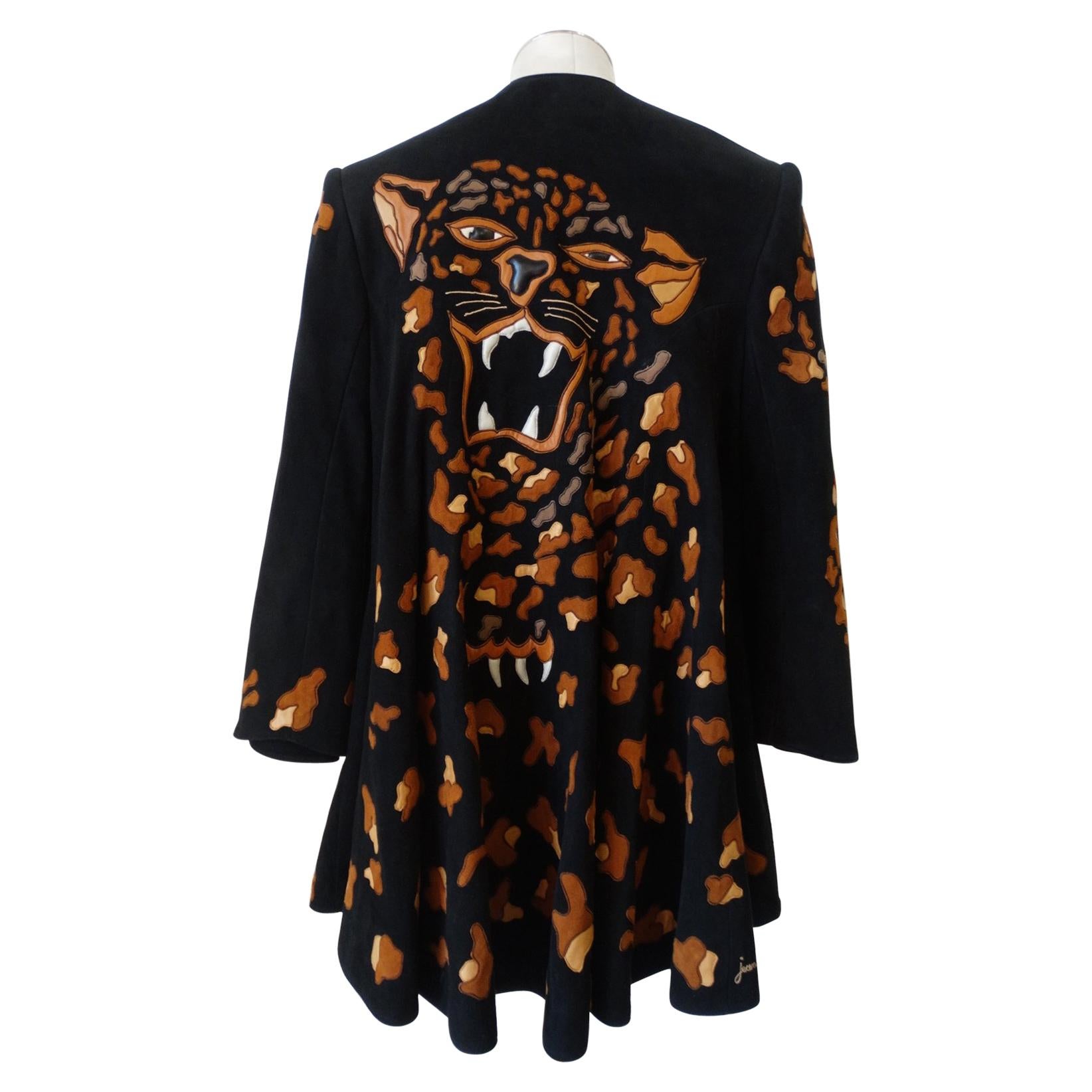 Jean Claude - Giacca in pelle scamosciata con motivo leopardo anni '80 in vendita