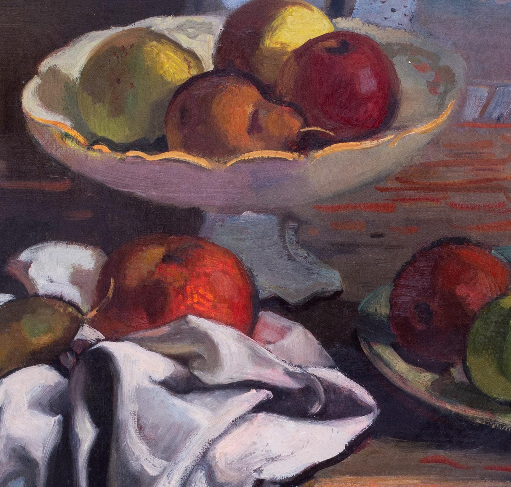 Nature morte post-impressionniste française du 20e siècle avec des pommes par Aujame en vente 1
