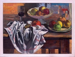 Nature morte post-impressionniste française du 20e siècle avec des pommes par Aujame