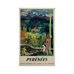 1951 original travel poster by Jean Claude Aujame for SNCF - Pyrénées