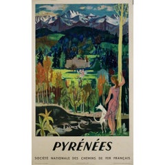 1951 original travel poster by Jean Claude Aujame for SNCF - Pyrénées