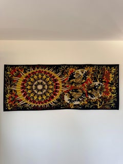 Jean Claude Bissery - L'alba, il sole e gli uccelli - Grande arazzo di lana, Francia Circa 1960