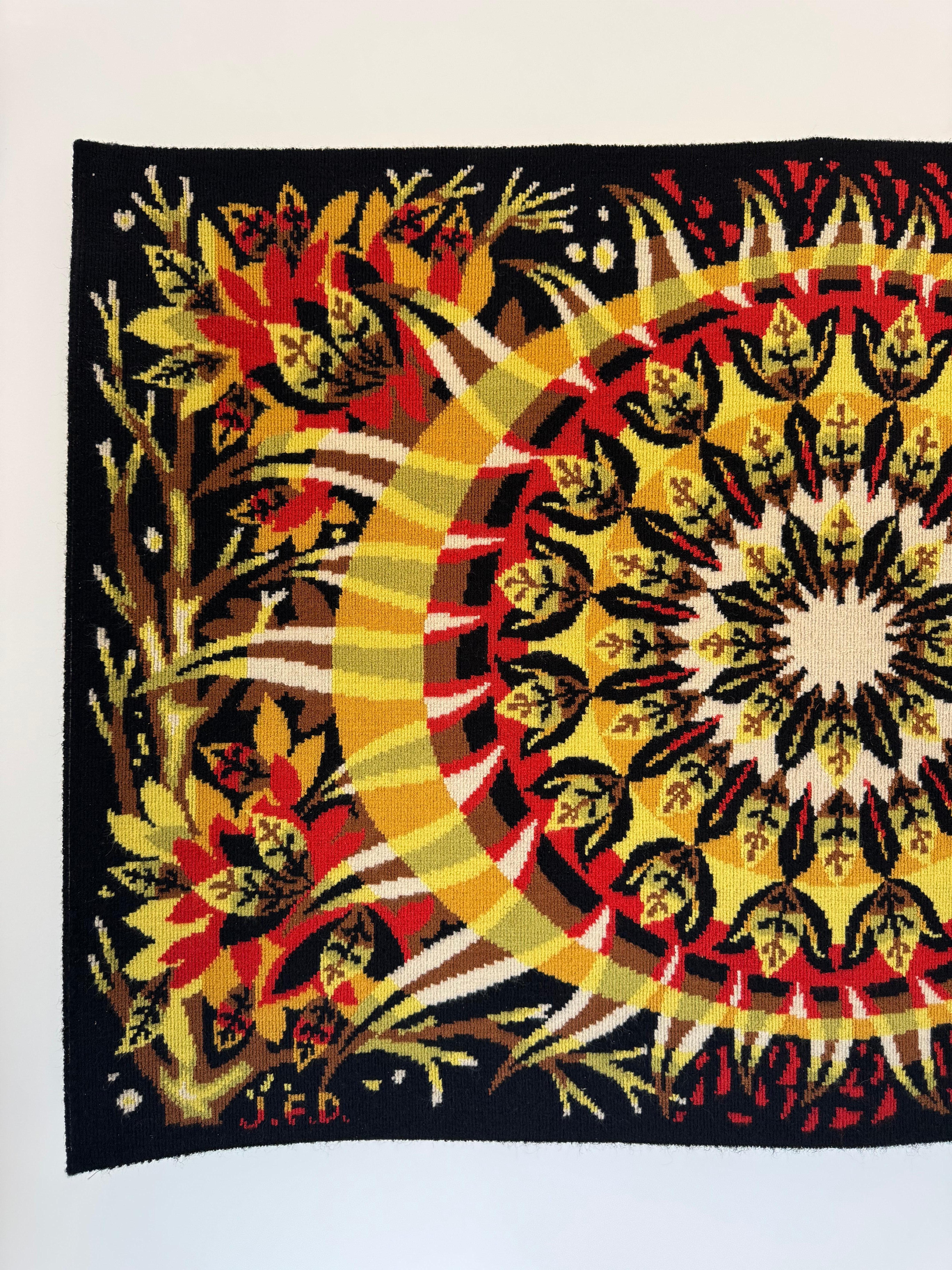 French Jean-Claude Bissery - Dawn, sun & bird - Huge Wool Tapestry, France Circa 1960 For Sale