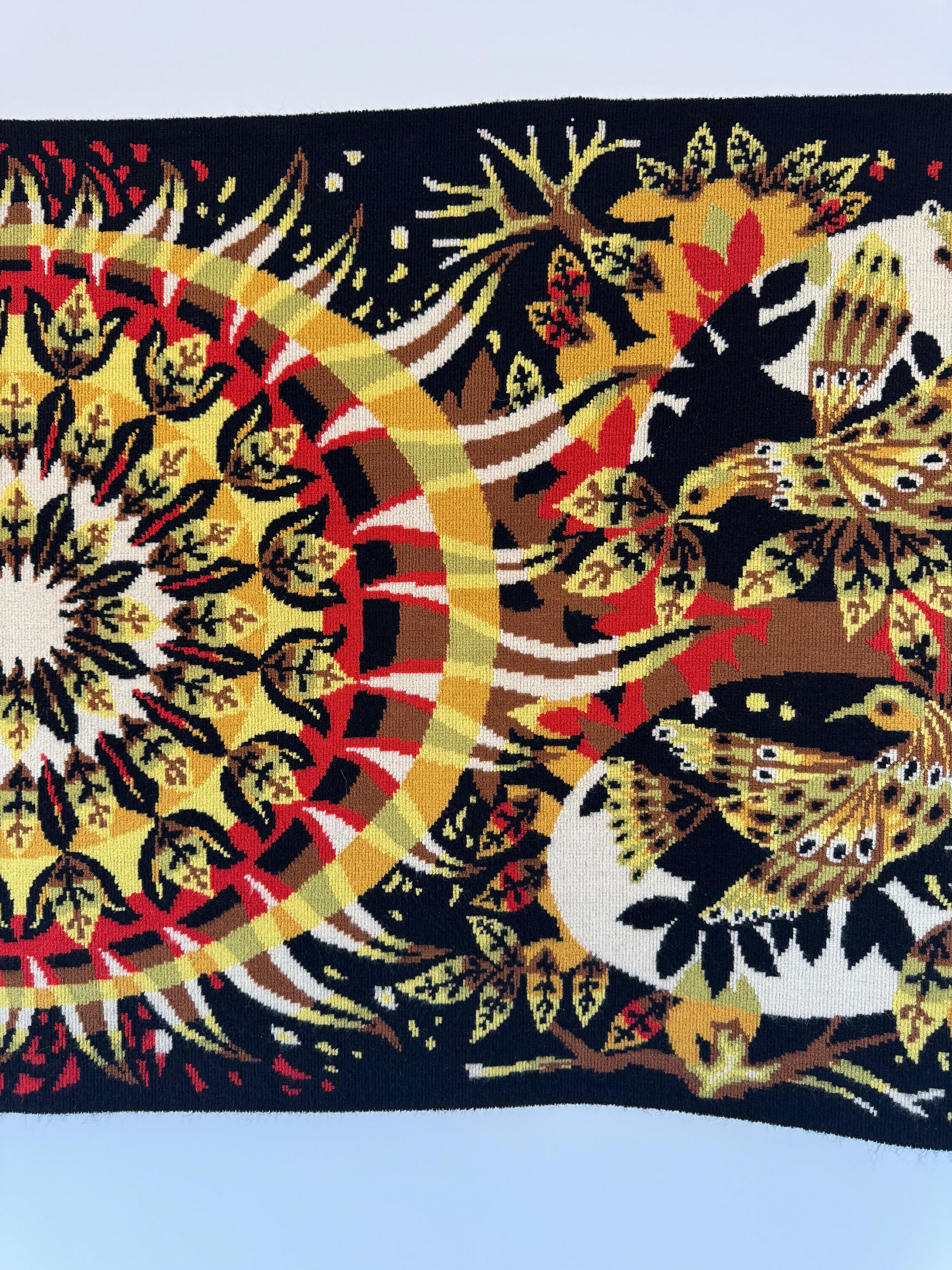 Jean-Claude Bissery - Dawn, sun & bird - Huge Wool Tapestry, France Circa 1960 In Good Condition For Sale In leucate, FR