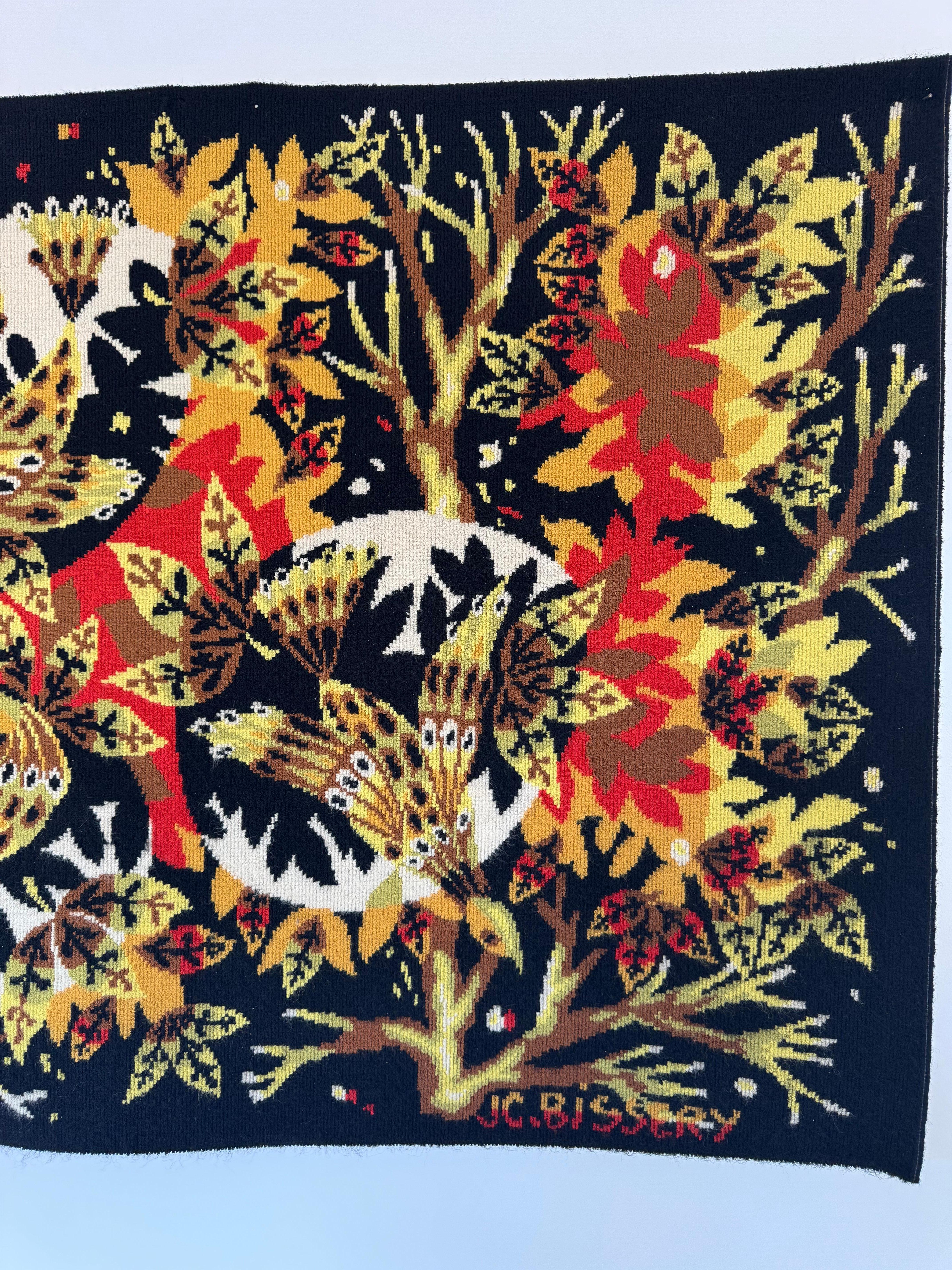 Mid-20th Century Jean-Claude Bissery - Dawn, sun & bird - Huge Wool Tapestry, France Circa 1960 For Sale