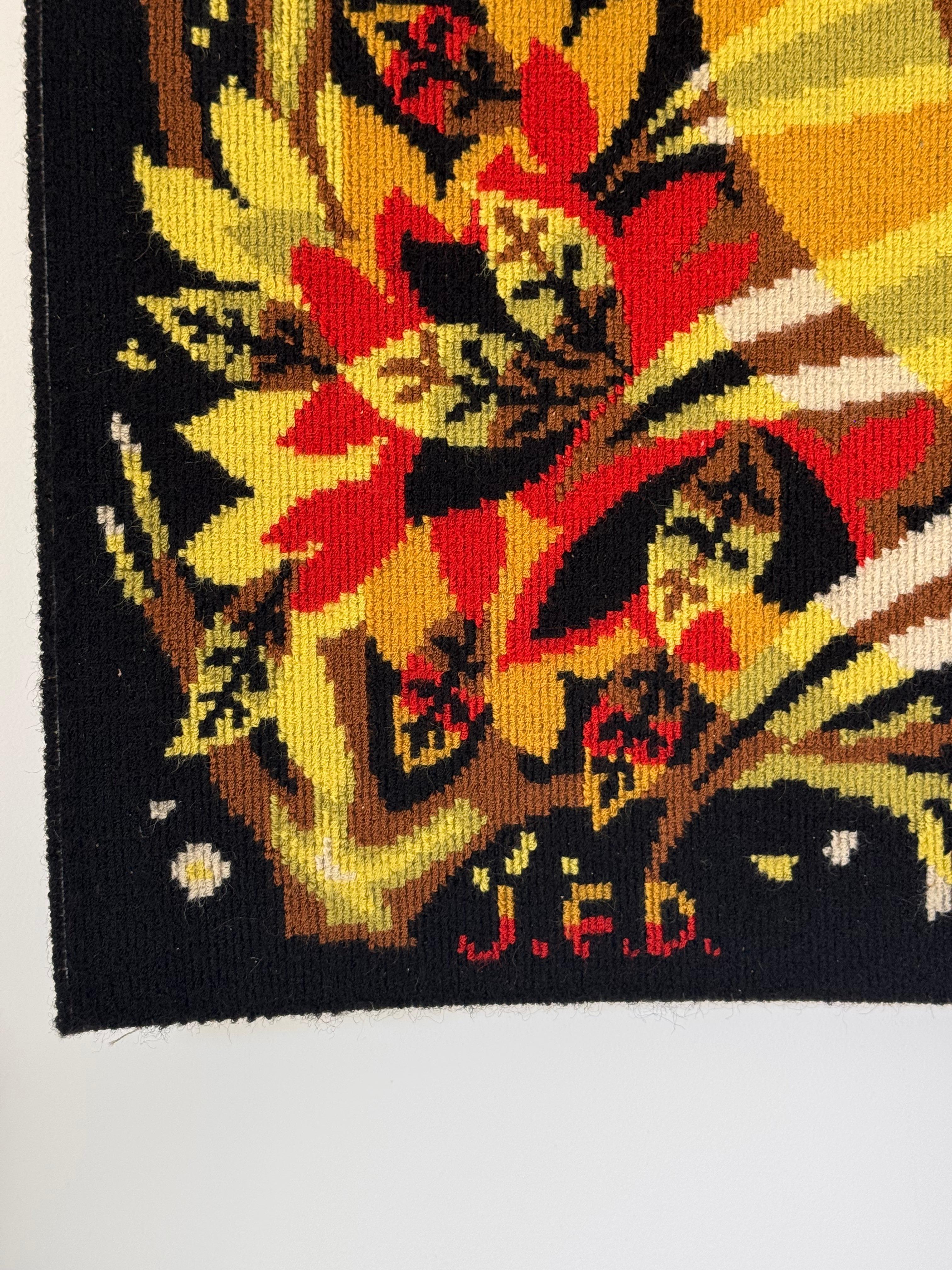 Jean-Claude Bissery - Dawn, sun & bird - Huge Wool Tapestry, France Circa 1960 For Sale 2