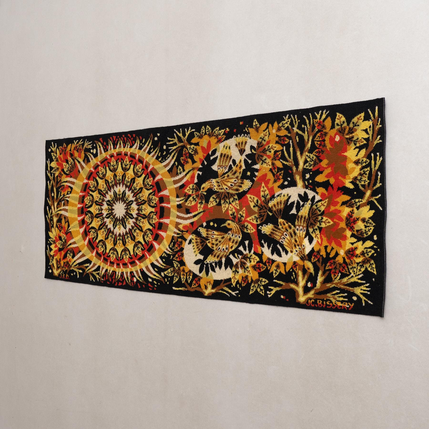 Mid-Century Modern Jean Claude Bissery Tapisserie abstraite en couleurs du milieu du siècle dernier en France, circa 1960 en vente