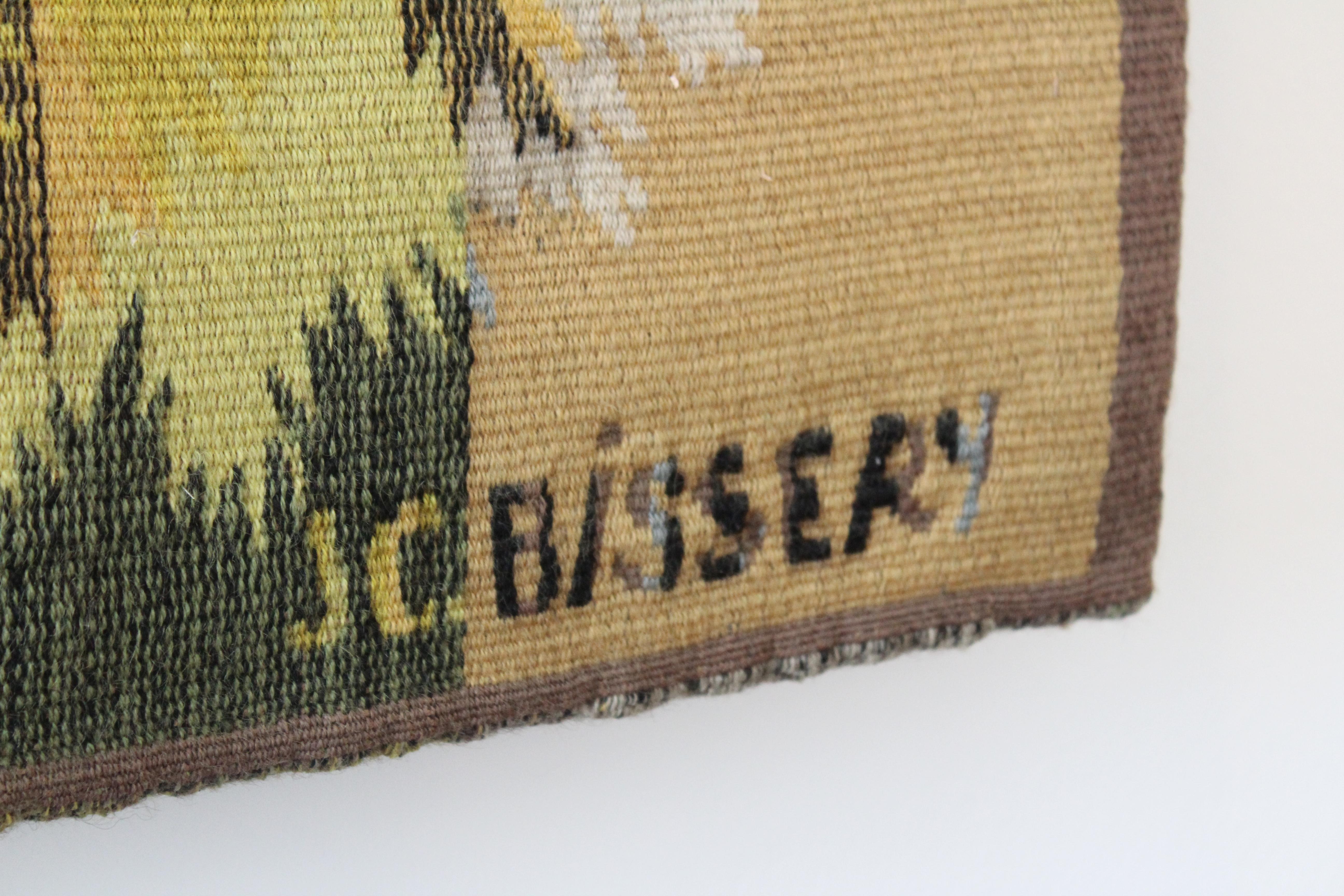 Hand-Woven Jean Claude Bissery French Modernist Wall Tapestry, 1960s