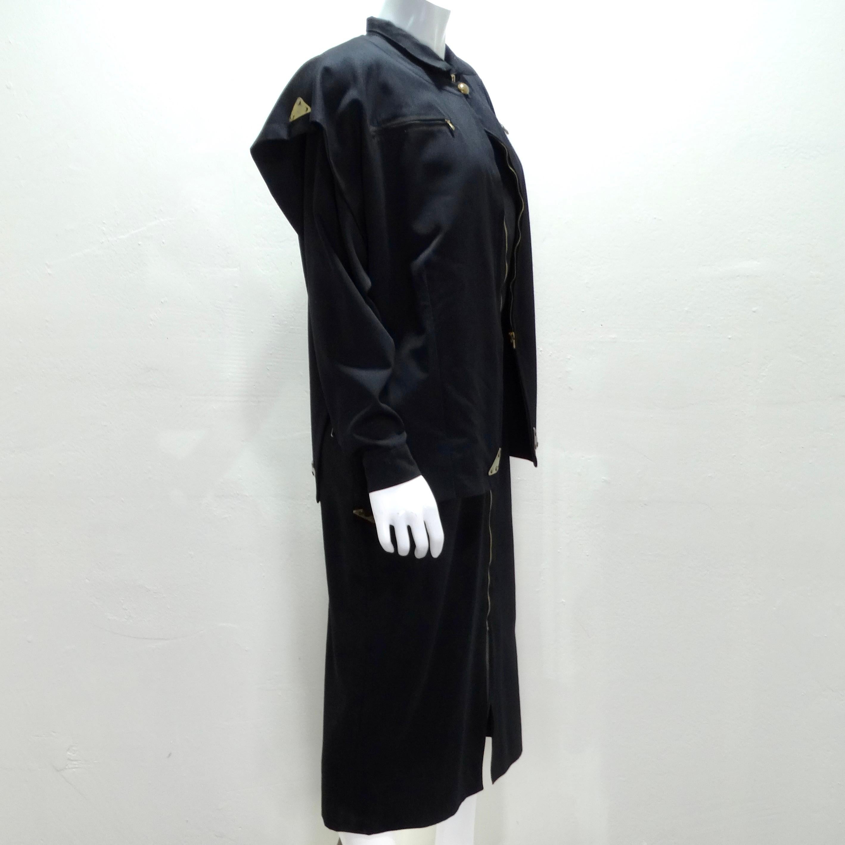 Women's or Men's Jean Claude De Luca 1980s Black Utility Dress and Vest Set
