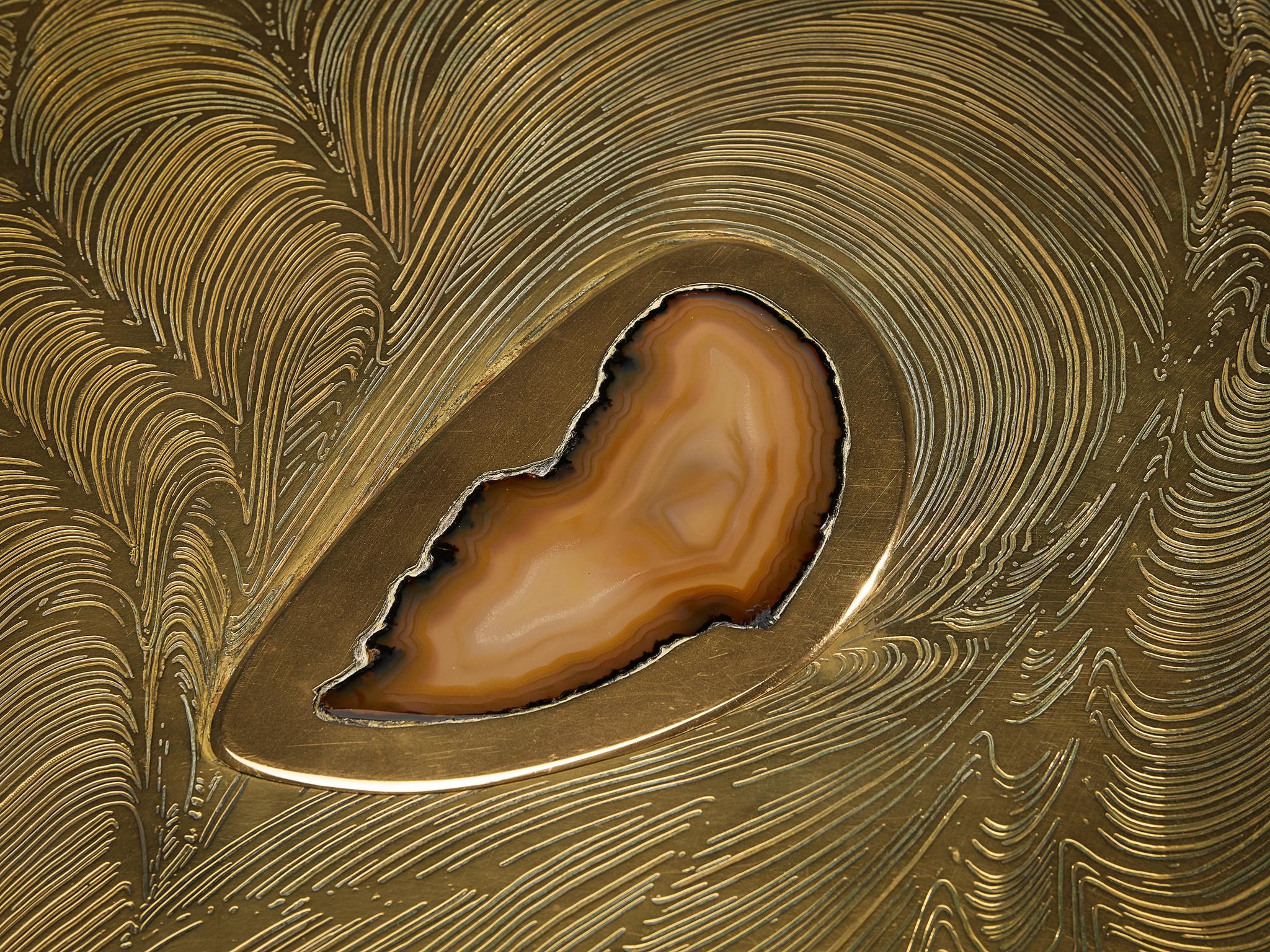 Postmoderno Jean Claude Dresse Coffee Table in Brass Inlayed with Agate in vendita