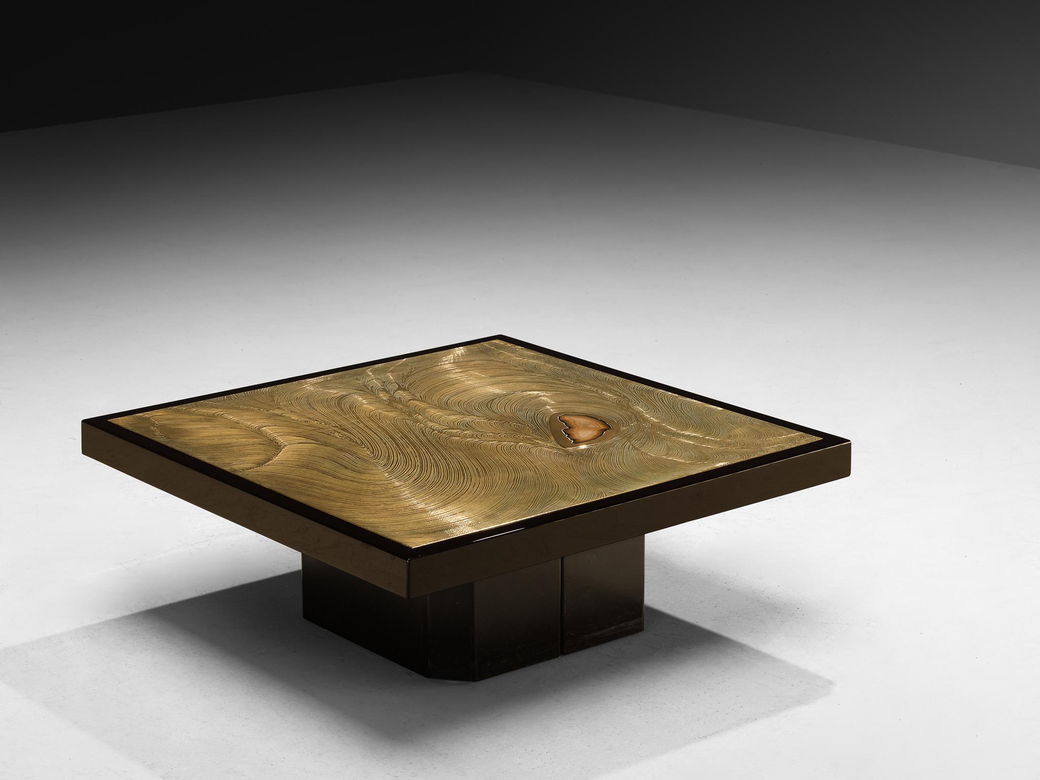 Belga Jean Claude Dresse Coffee Table in Brass Inlayed with Agate in vendita