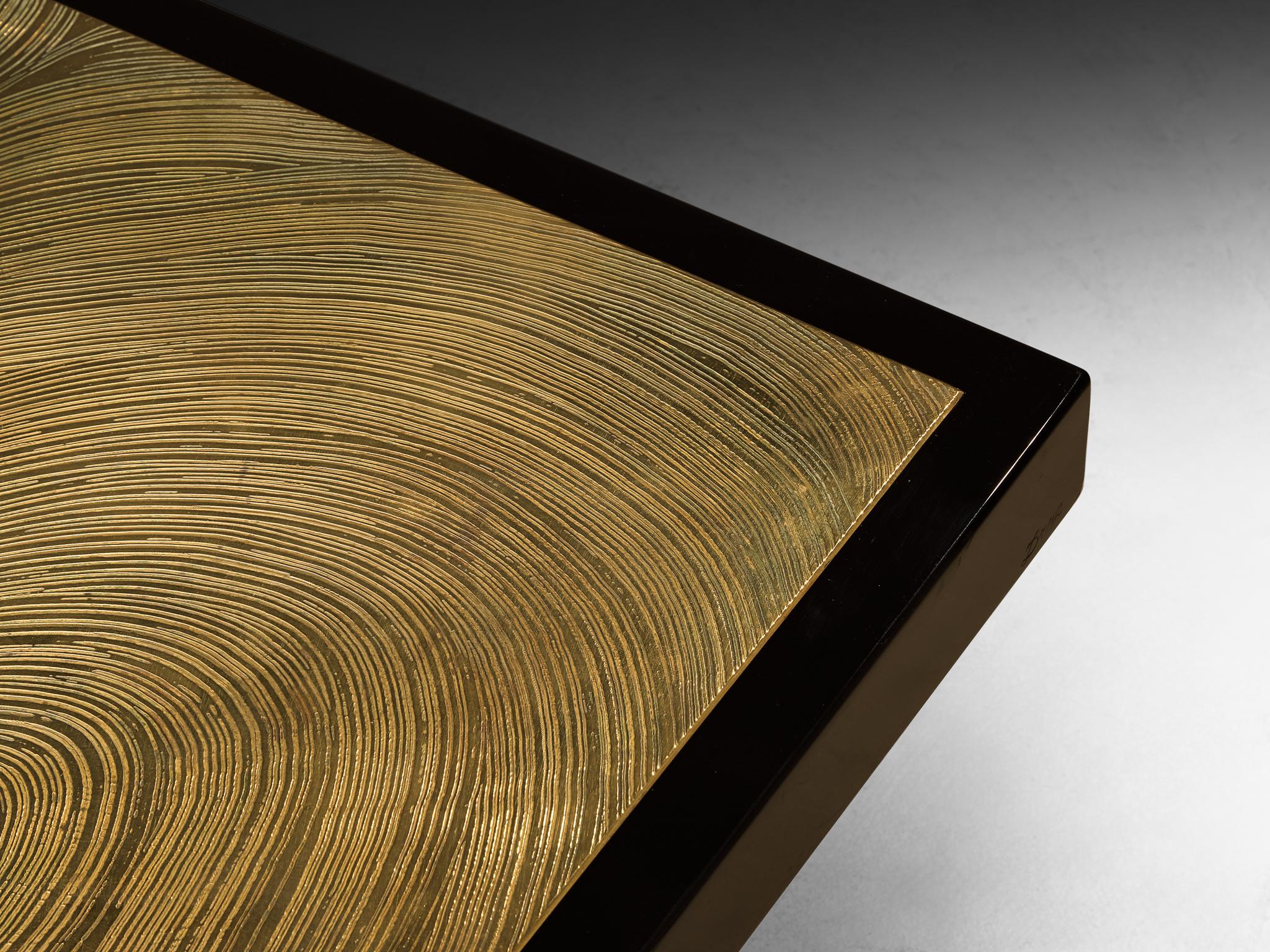 Jean Claude Dresse Coffee Table in Brass Inlayed with Agate Bon état - En vente à Waalwijk, NL