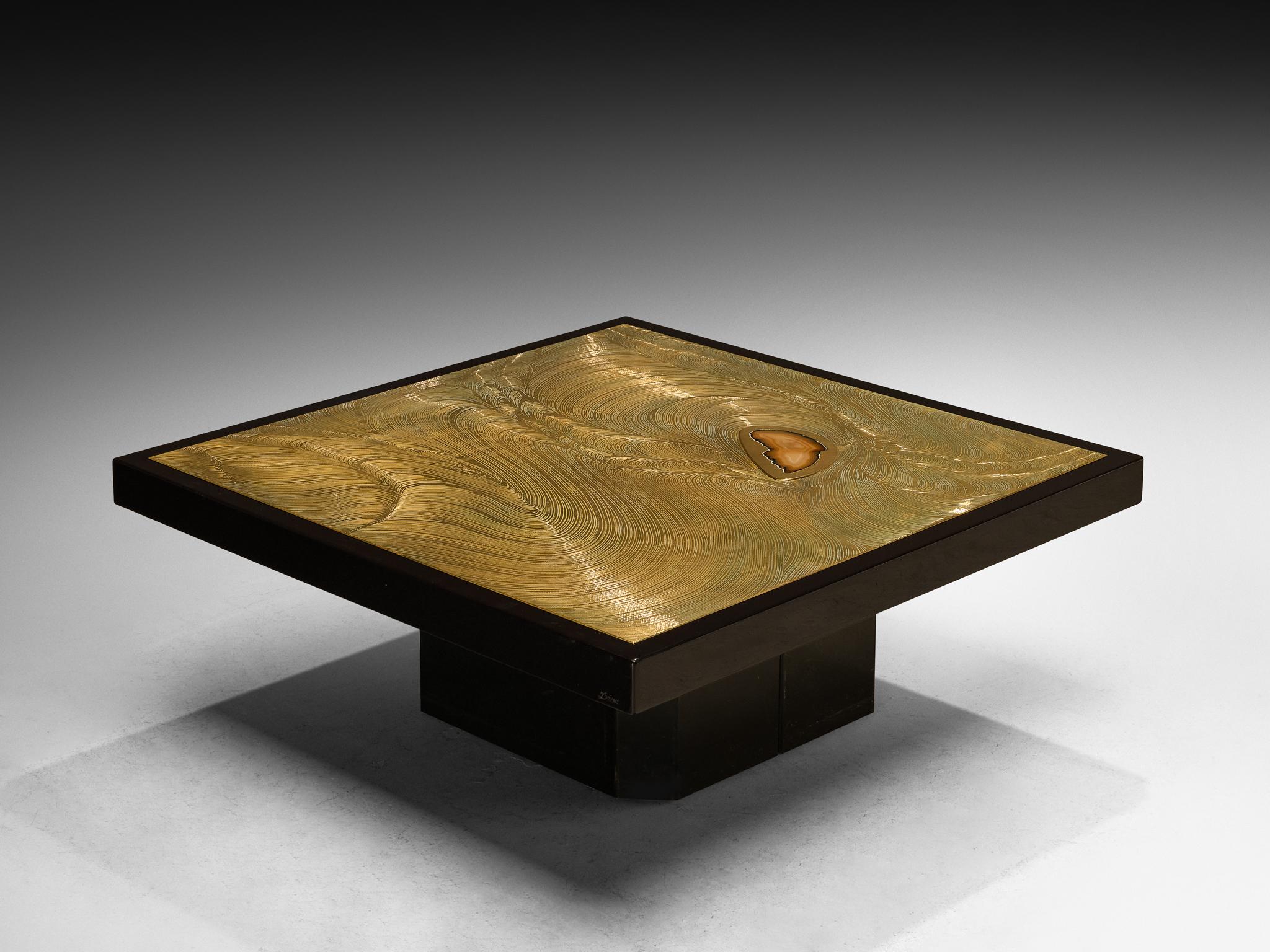 Jean Claude Dresse Coffee Table in Brass Inlayed with Agate en vente 1