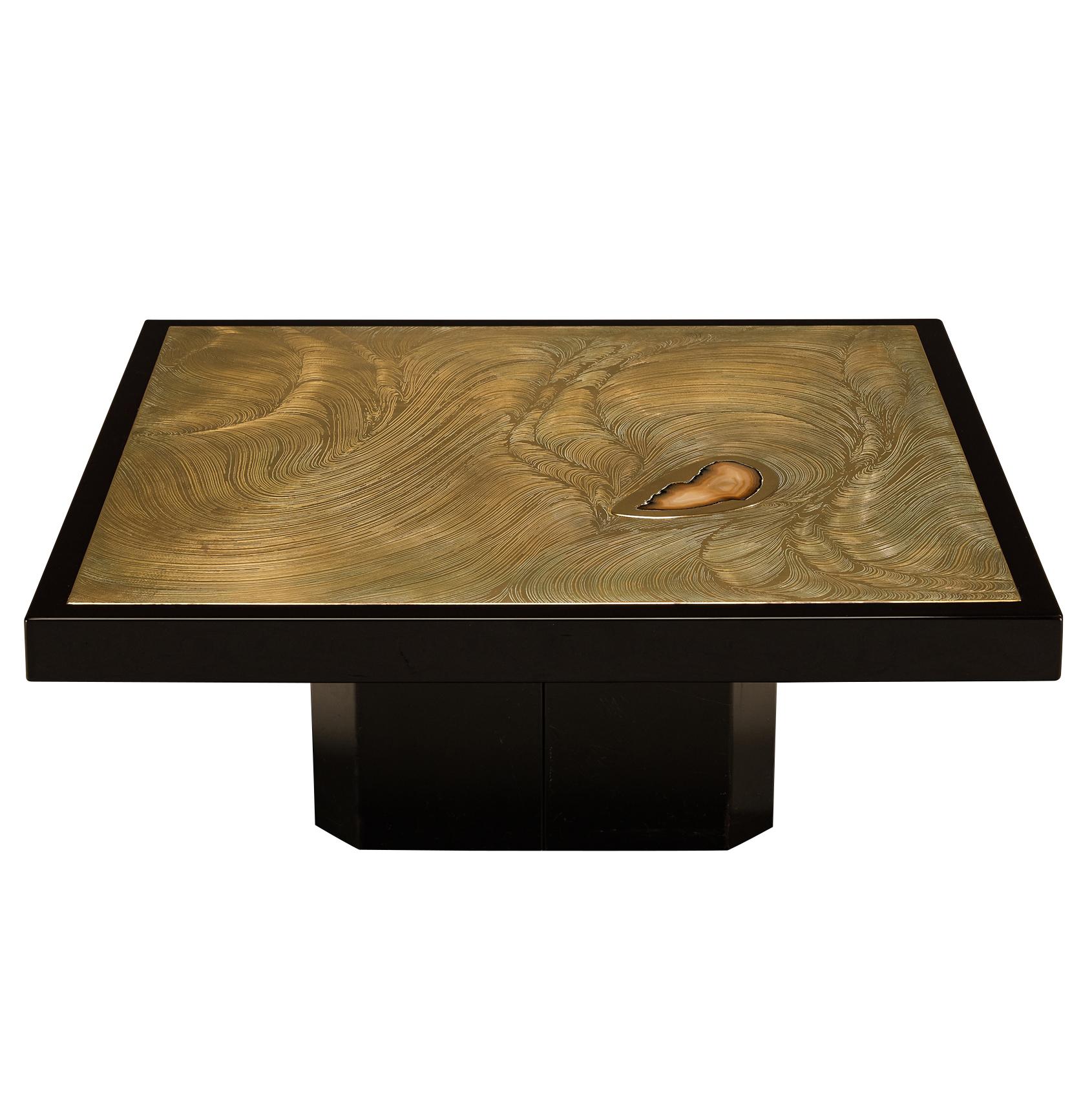 Table basse Jean Claude Dresse en laiton incrusté d'agate en vente