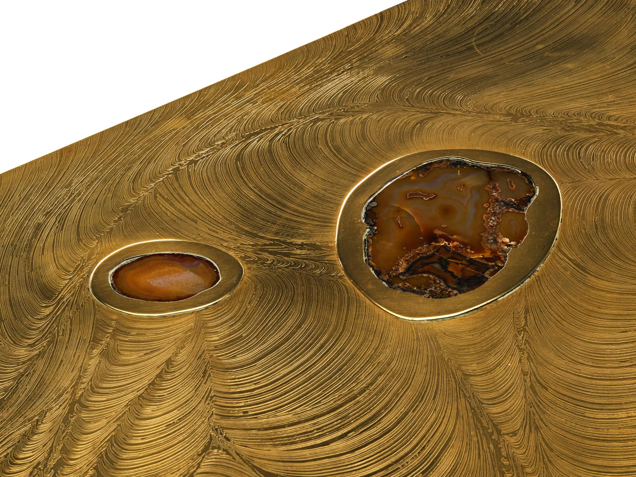 Jean Claude Dresse Coffee Table in Brass with Agate  For Sale 1