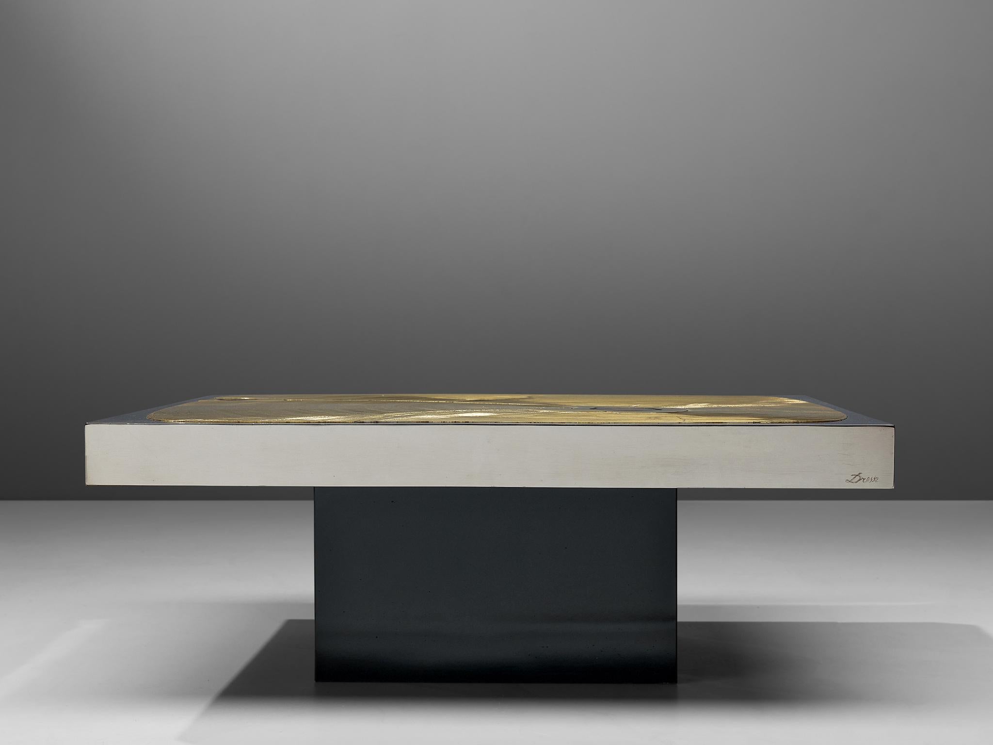Late 20th Century Jean Claude Dresse Coffee Table in Brass with Agate Inlays