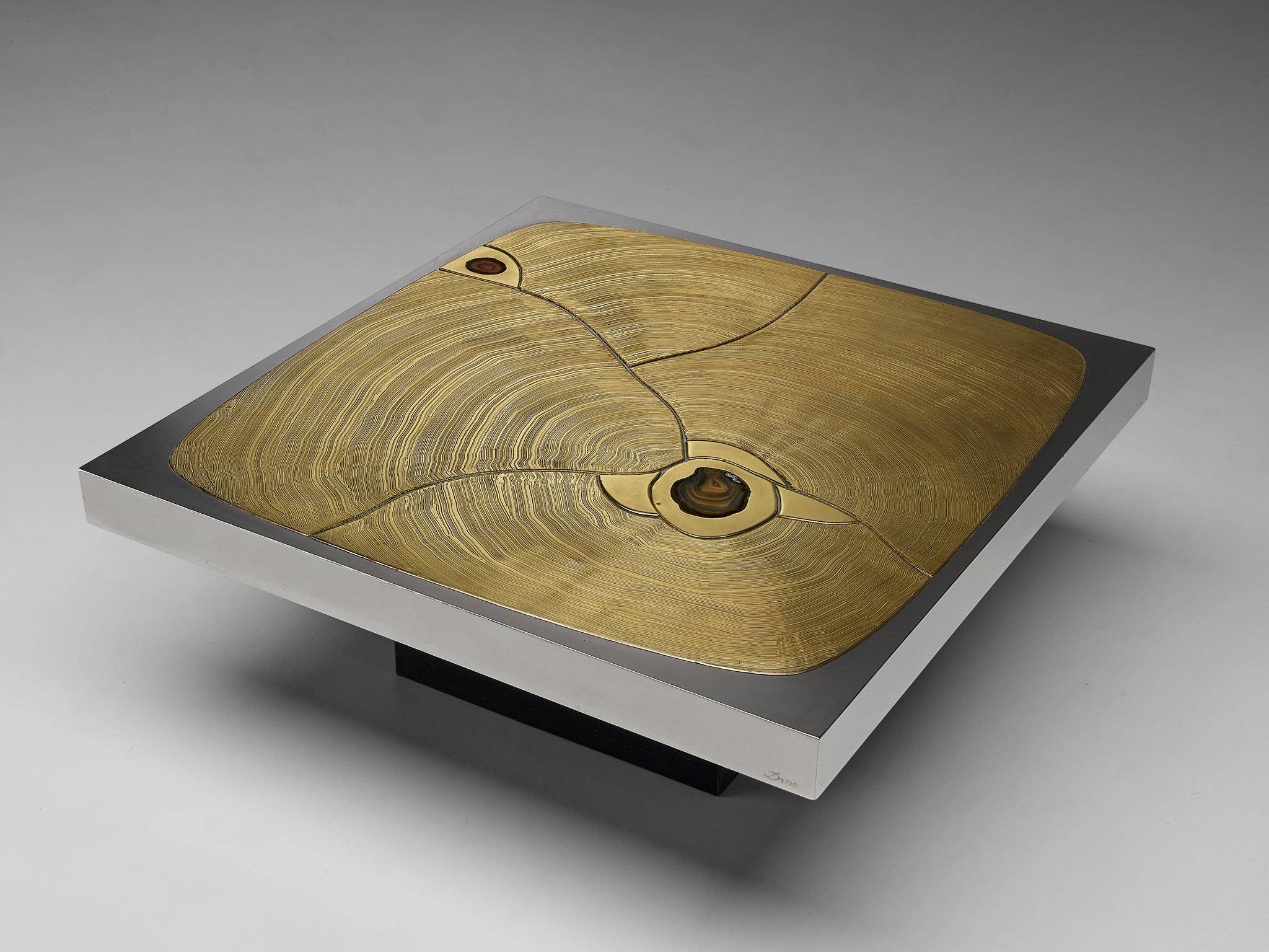 Jean Claude Dresse Coffee Table in Brass with Agate Inlays 2
