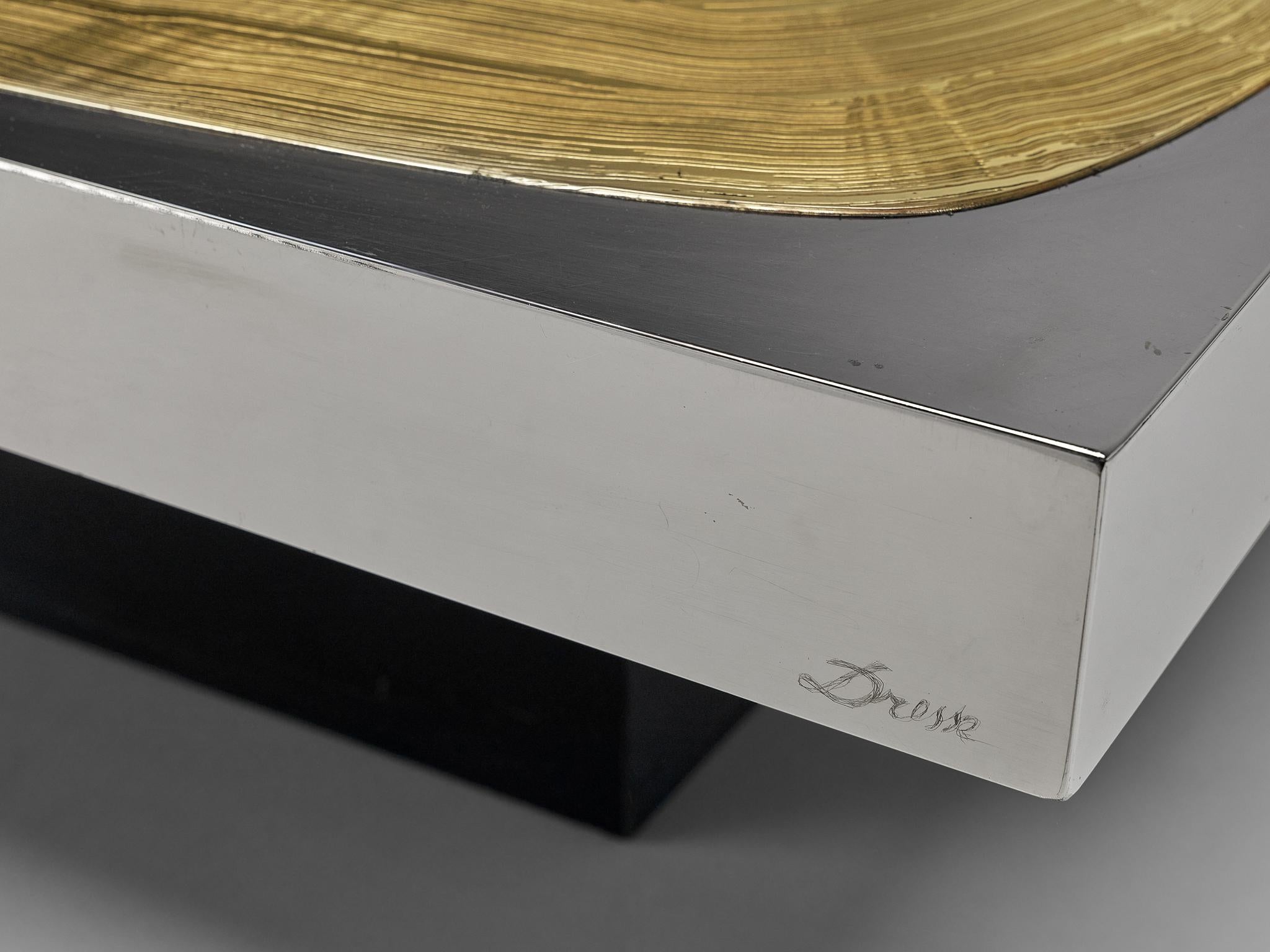 Jean Claude Dresse Coffee Table in Brass with Agate Inlays 3