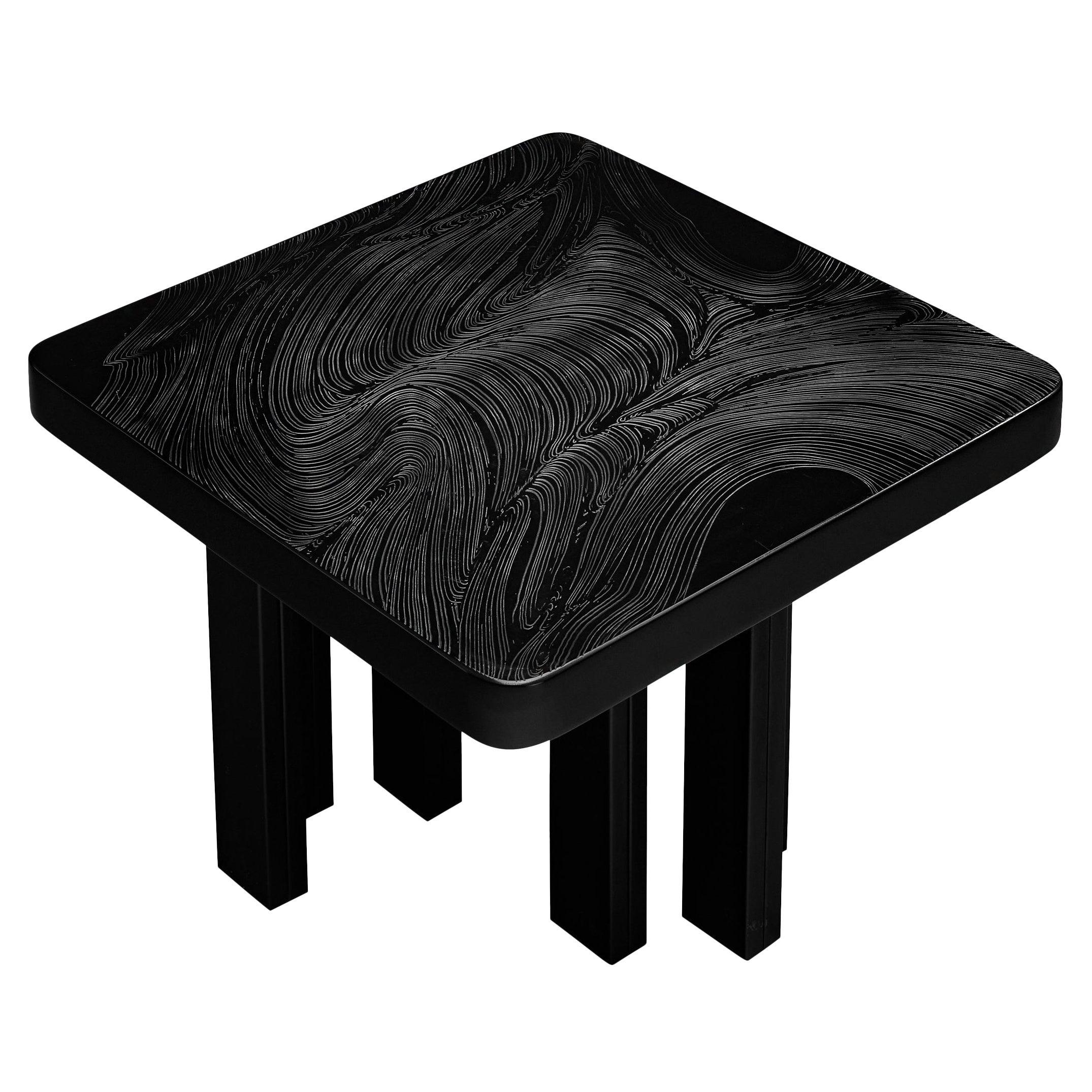 Table basse Jean Claude Dresse en résine foncée avec motif organique en vente